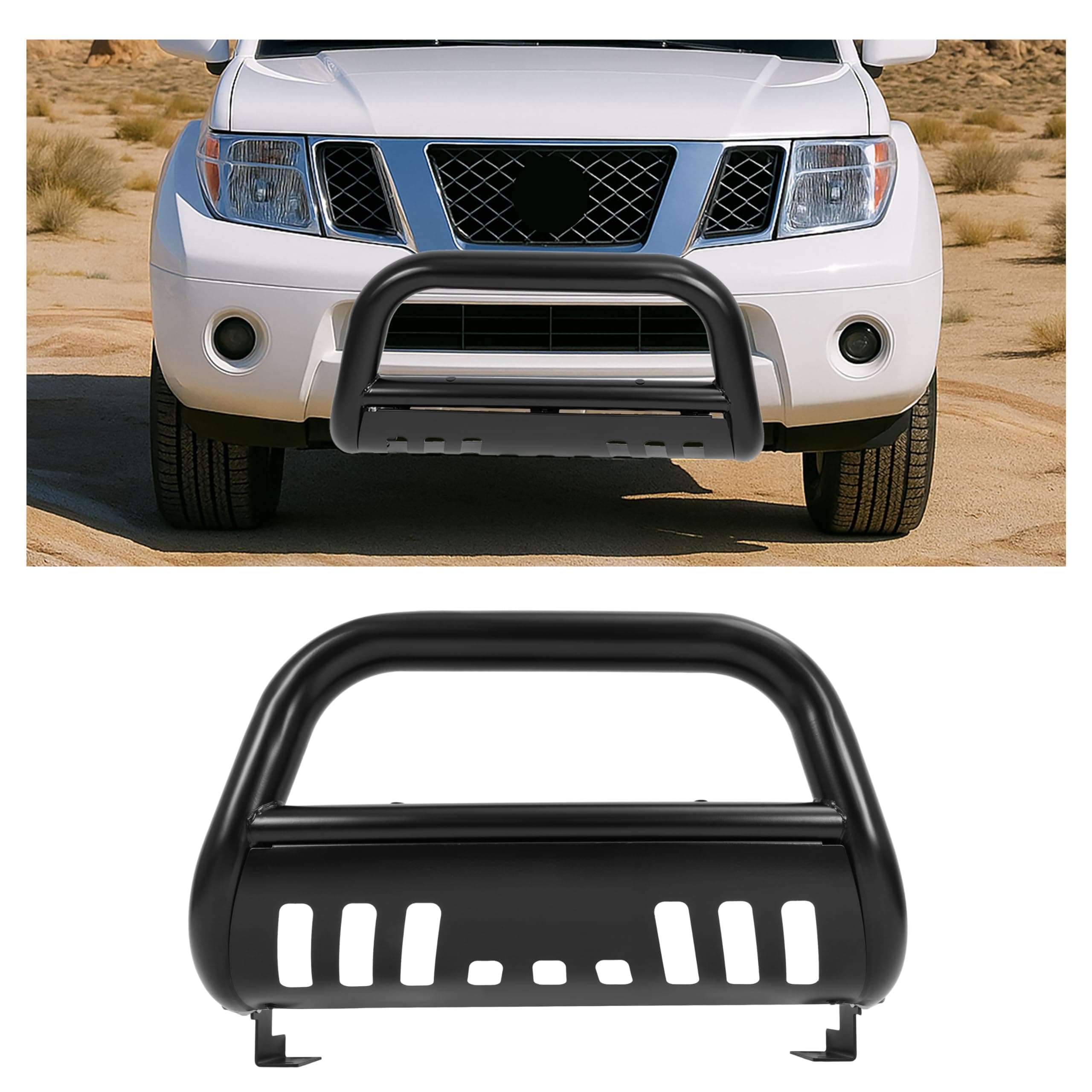 3" Bull Bar Compatible with 2005-2007 Pathfinder/ 2005-2015 Xterra/ 2005-2021 Nissan Frontier Push Bumper Grille Brush Guard (Black)
