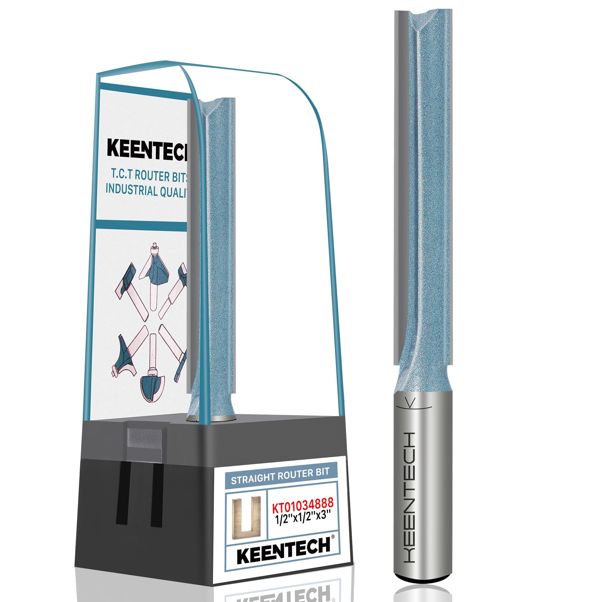 KEENTECH Double Flute Extra Long Straight Carbide Tipped Router Bit, 1/2''Cutting Diameter, 3''Cutting Depth, 1/2'' Shank(KT01034888)
