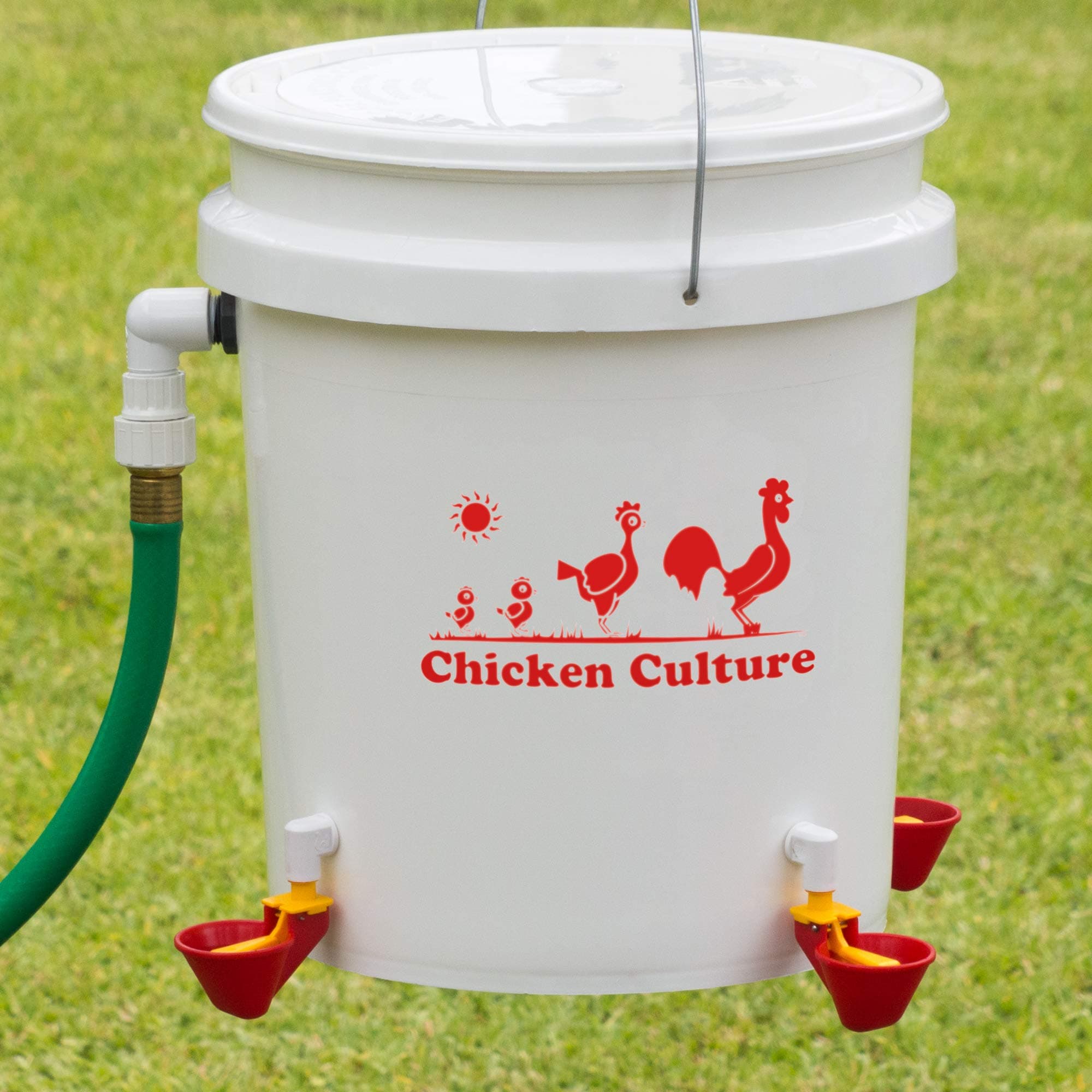 Automatic Chicken Waterer Kit (Bucket NOT Included) - New Version Cups (from Holland) - Auto Float Valve (Made in USA) (4 Cups)