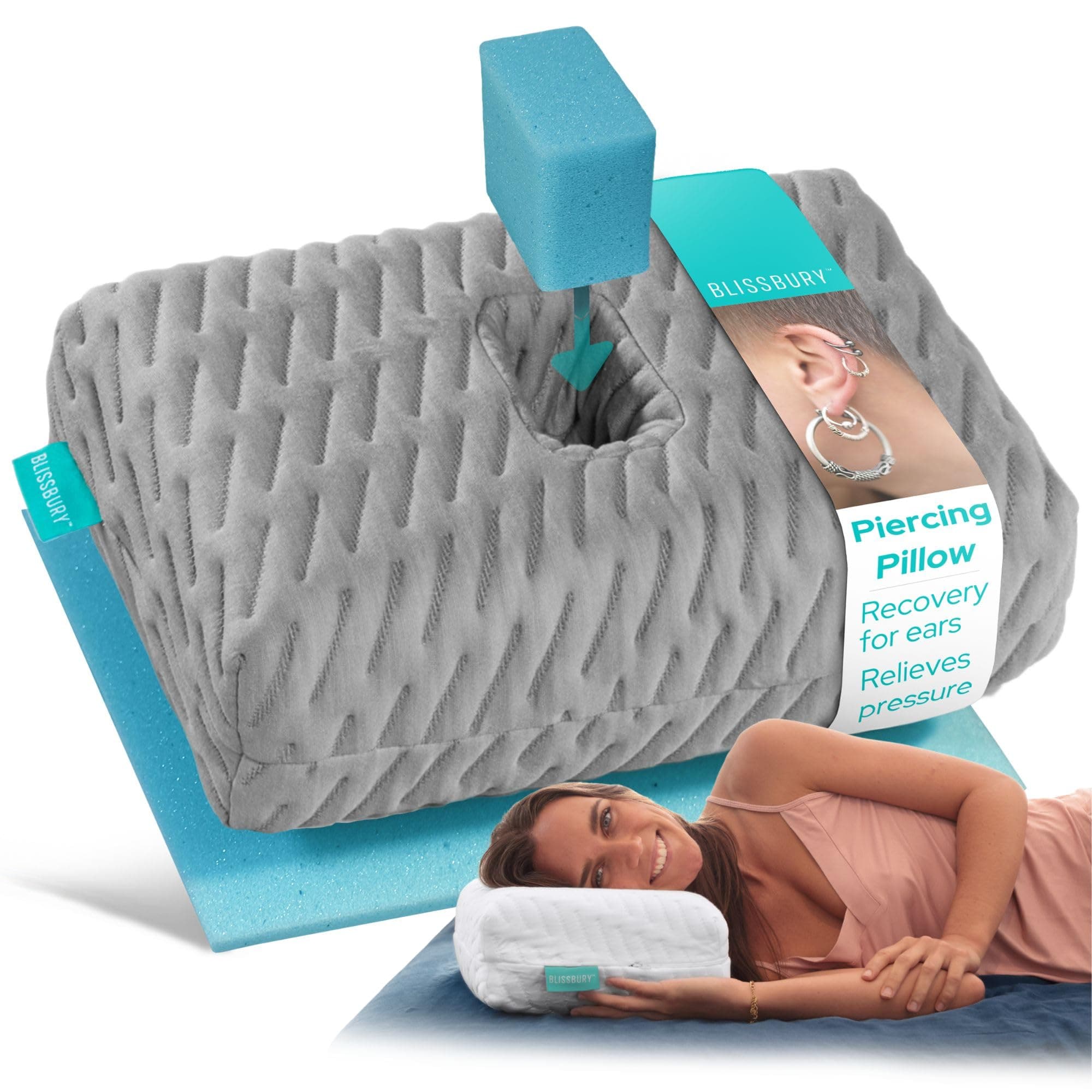 - BLISSBURY Mini Ear Pillow | Ear Piercing Pillow for Side Sleeping | Travel Friendly CNH Pillow with Ear Hole | Soothing Hole for Ear Pain | Piercing Health & Ear Recovery for Side Sleepers | Donut Ear