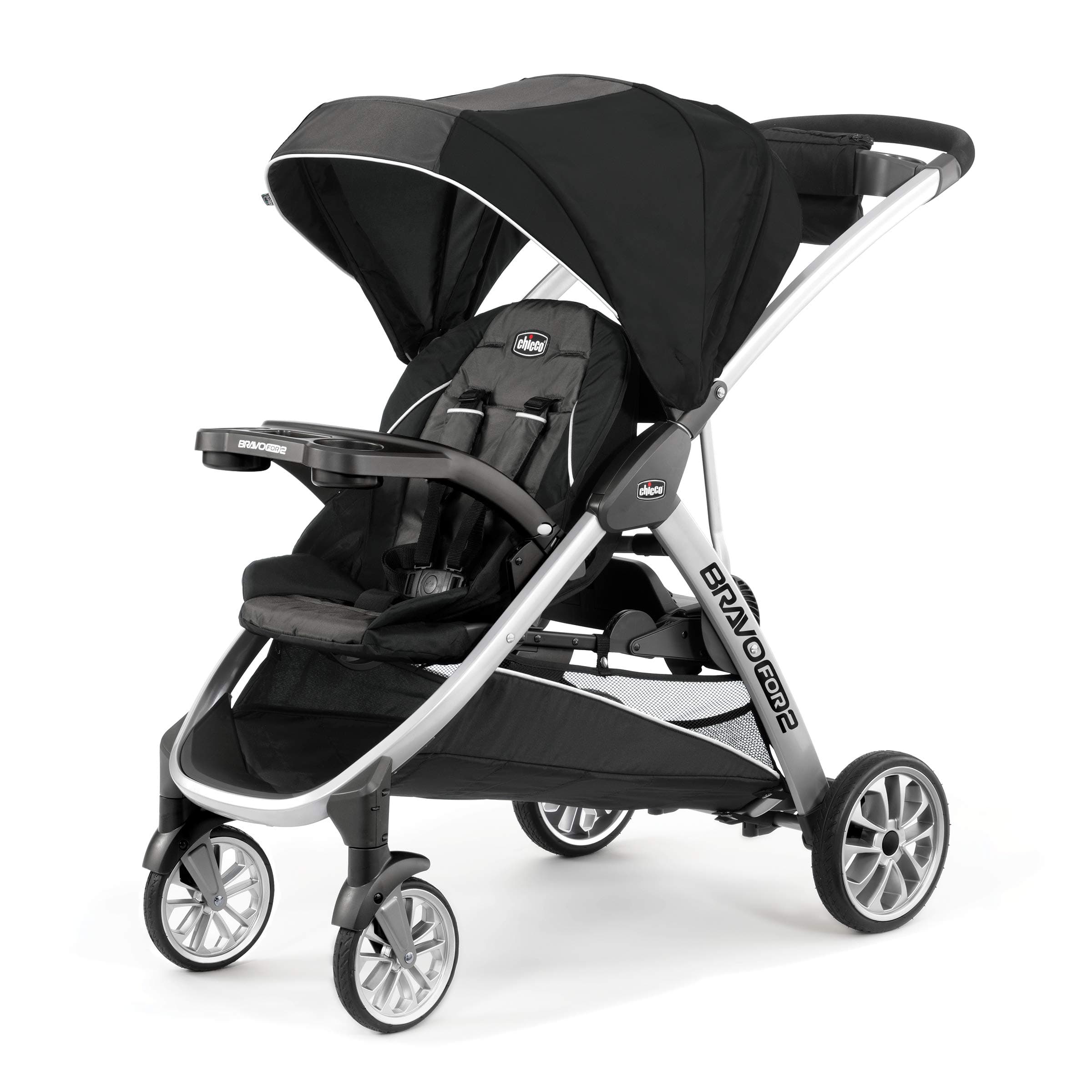 Chicco BravoFor2 Standing/Sitting Double Stroller - Iron, Black/Grey