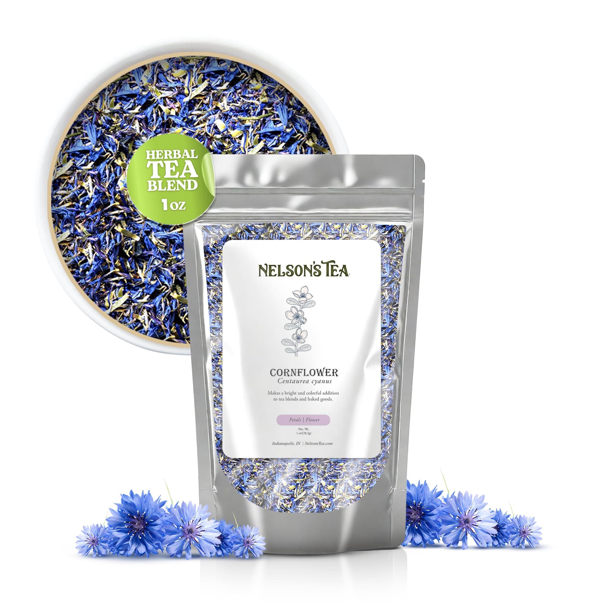 Nelson's Tea Cornflower Petals - Dried Blue Cornflower (Centaurea Cyanus) for Tea Blends, Latte, Smoothie, & Bath Salts (1 oz)