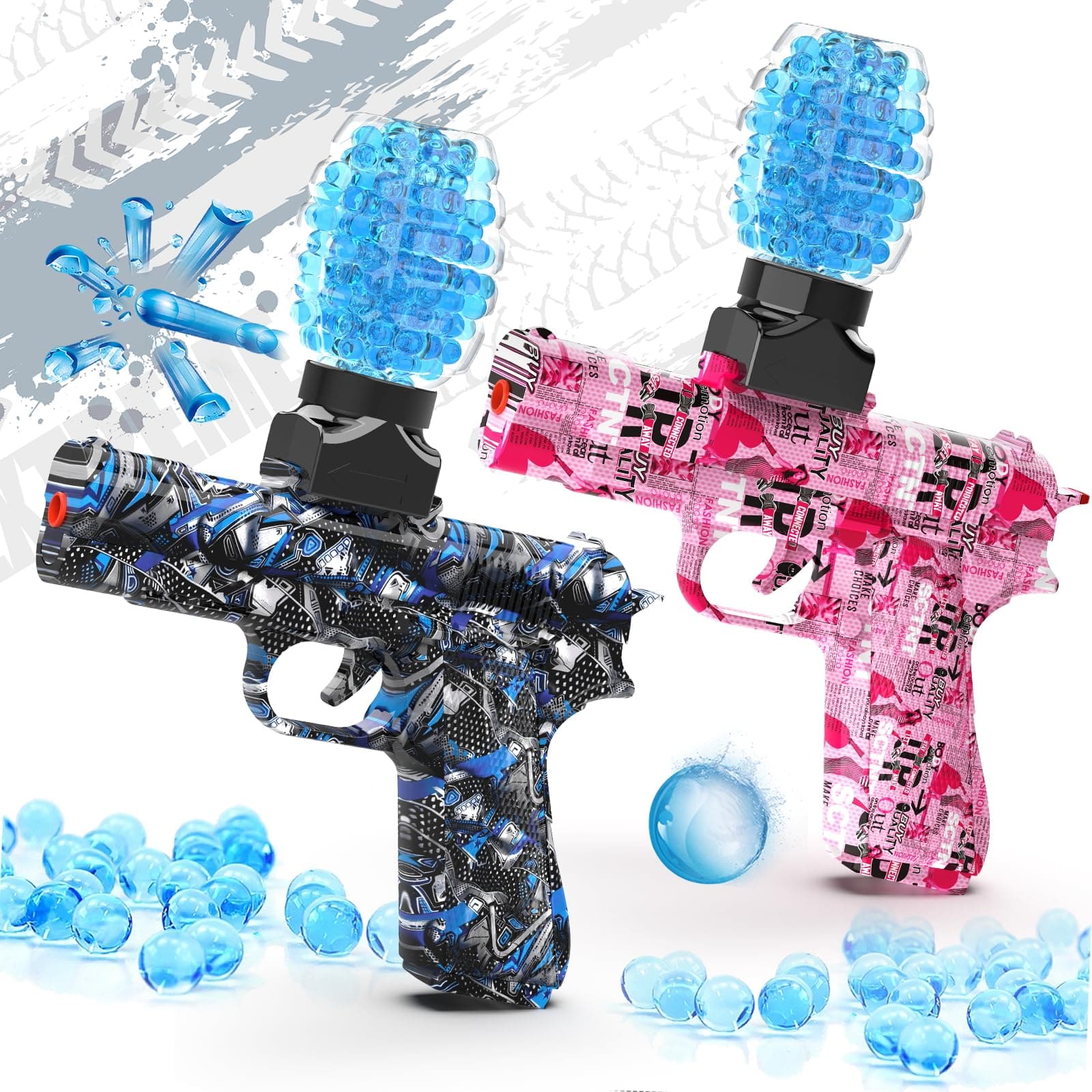 Gel Ball Blaster Guns 2 Pack, Small Manual Splat Orby Gun, Splatter Blaster for Adults, Outdoor Activities Shooting Games for Backyard, Garden& Lawn, for Ages 14+ Year Old