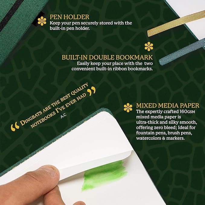 Dingbats* Pro B5 Plain Large Notebook with Gift Box - Textile Cover, Thread-Bound Journal - Pocket, Elastic Closure, Pen Holder, Bookmark