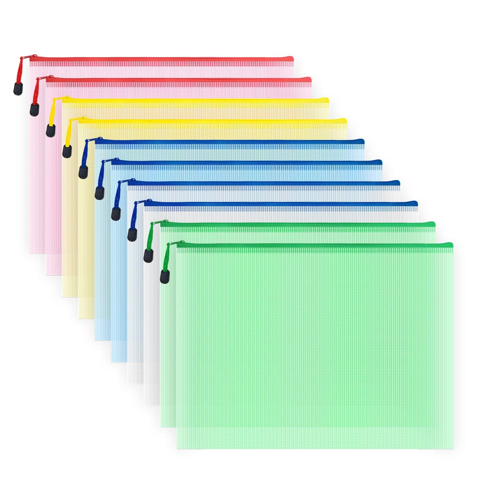 AUSTARK 10 Pcs Zipper File Bags, Waterproof Plastic Mesh Pouch for Office Sch...