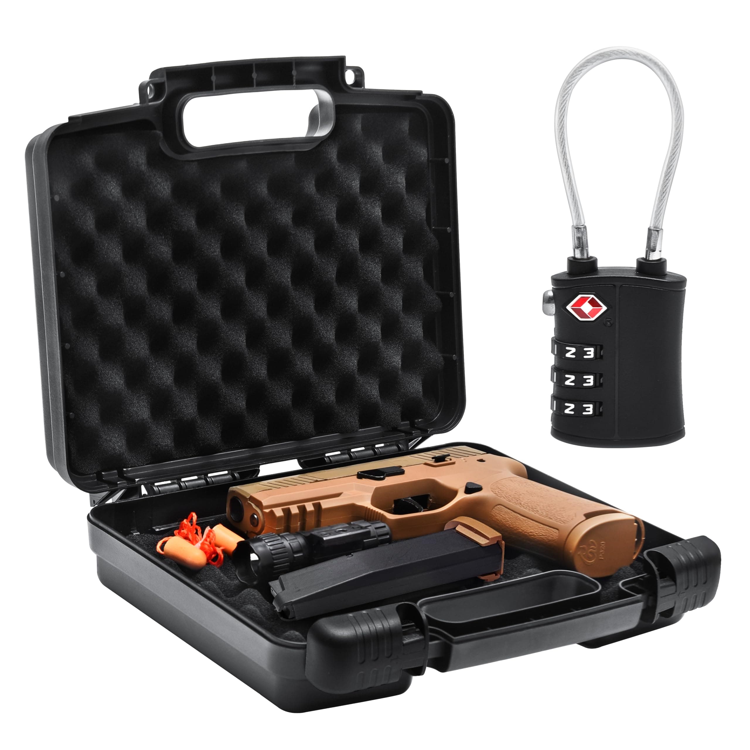 9mm Gun Case Lockable, TSA Approved Firearm Travel Case with 1 TSA Lock, Pistol Case Hard Shell, Gun Safe for Handgun, Pistol, Revolver - Shockproof Gun Storage 10.3 x 8.8 x 3 inch