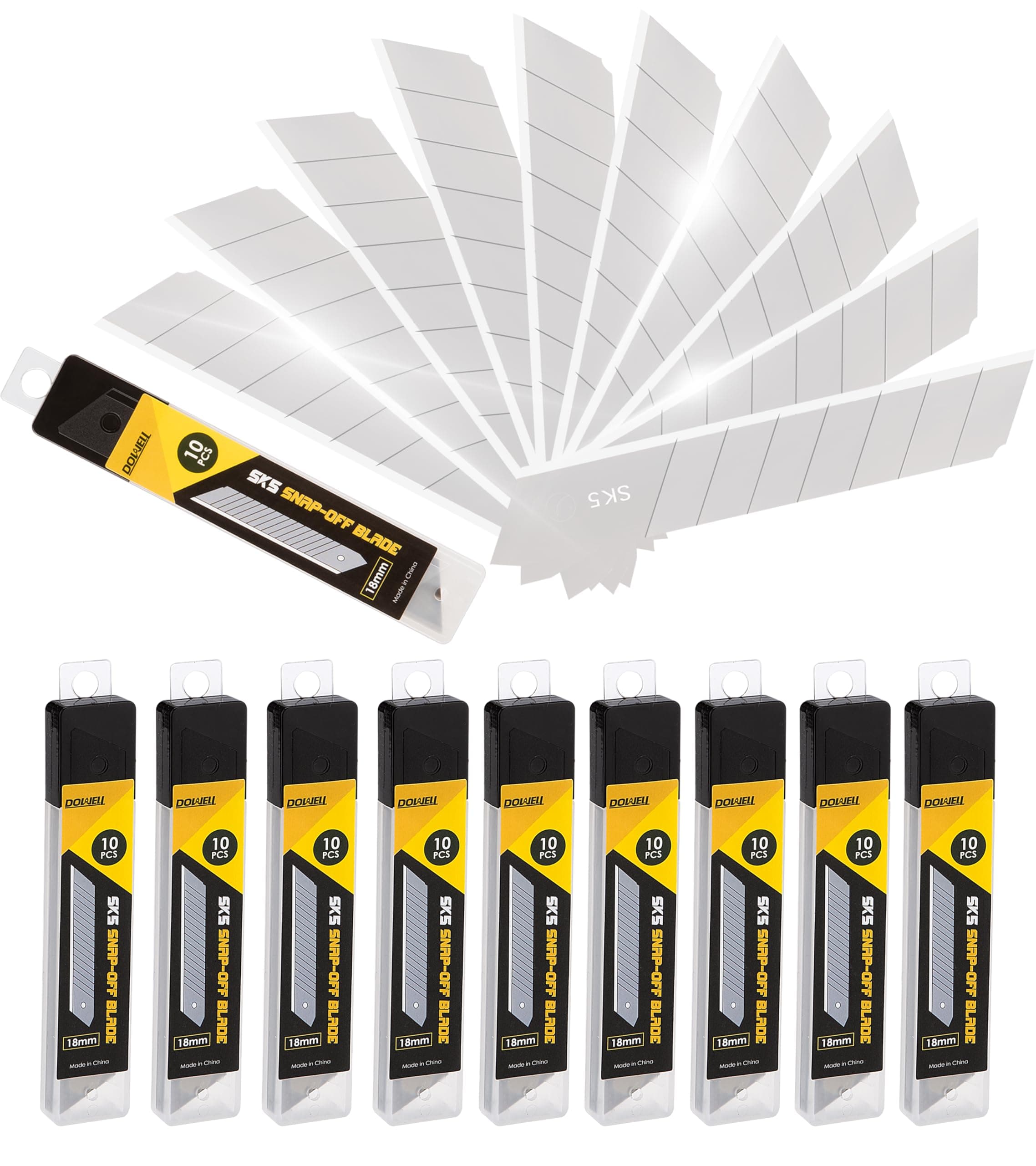 DOWELL 18mm Snap Off Blade SK5 Utility Knife Retractable Blades Box Cutter Blades (100pc)