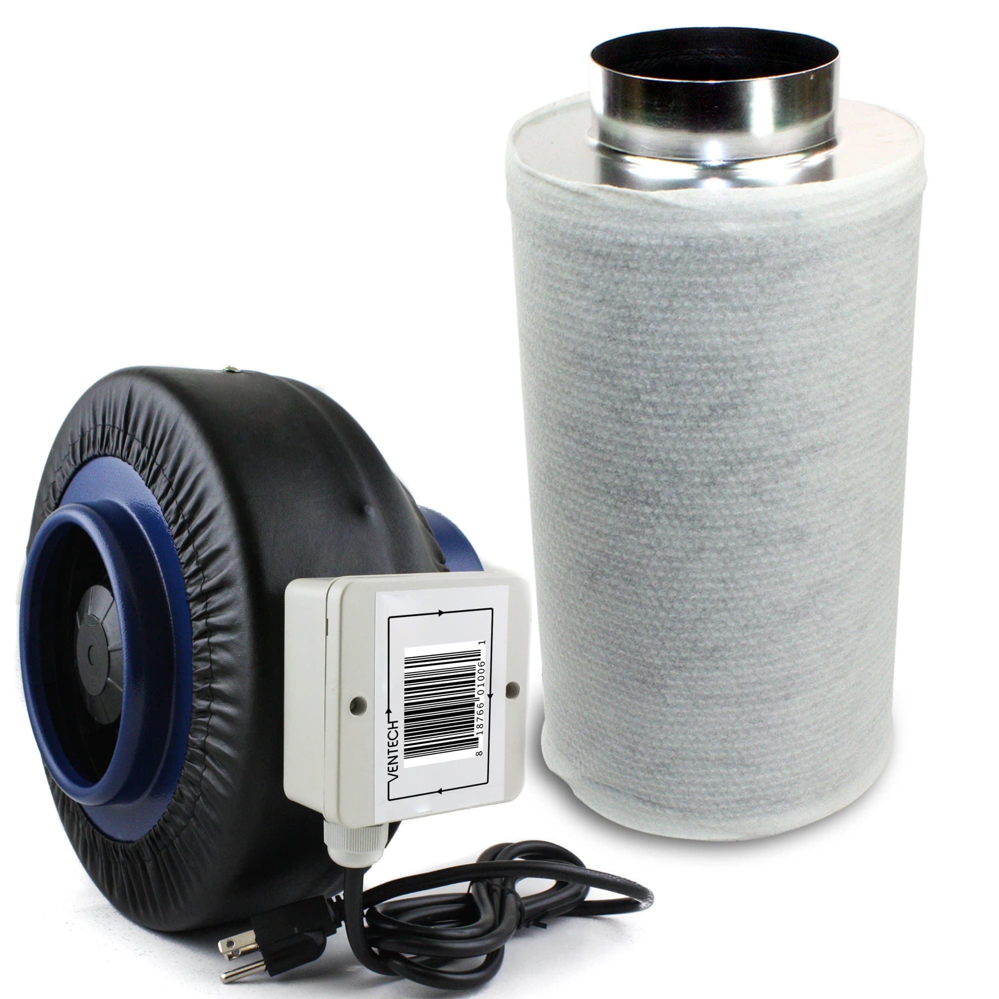 VenTech IF6CF620 6" Inline Duct Fan 440 CFM w/Virgin Charcoal Carbon Filter Combo