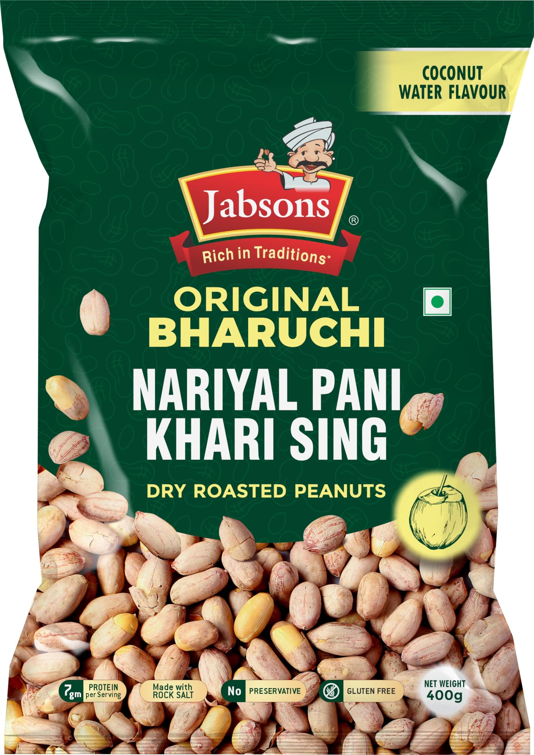 Jabsons - Bharuchi Roasted Peanuts with Coconut Flavor (Khari Sing), 400 G