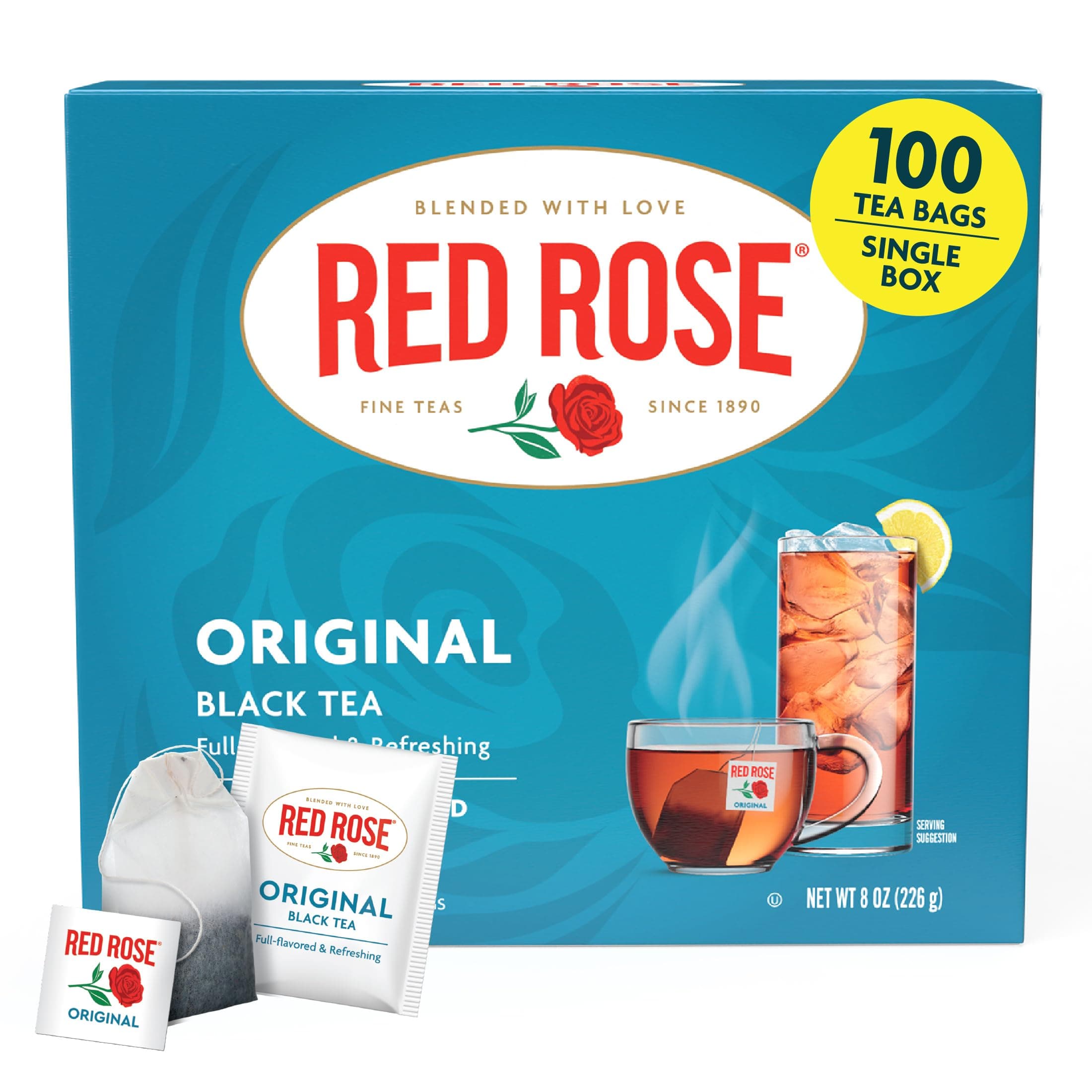 Red Rose Original Full Flavored Black Tea 8oz Box of 100 Tea Bags
