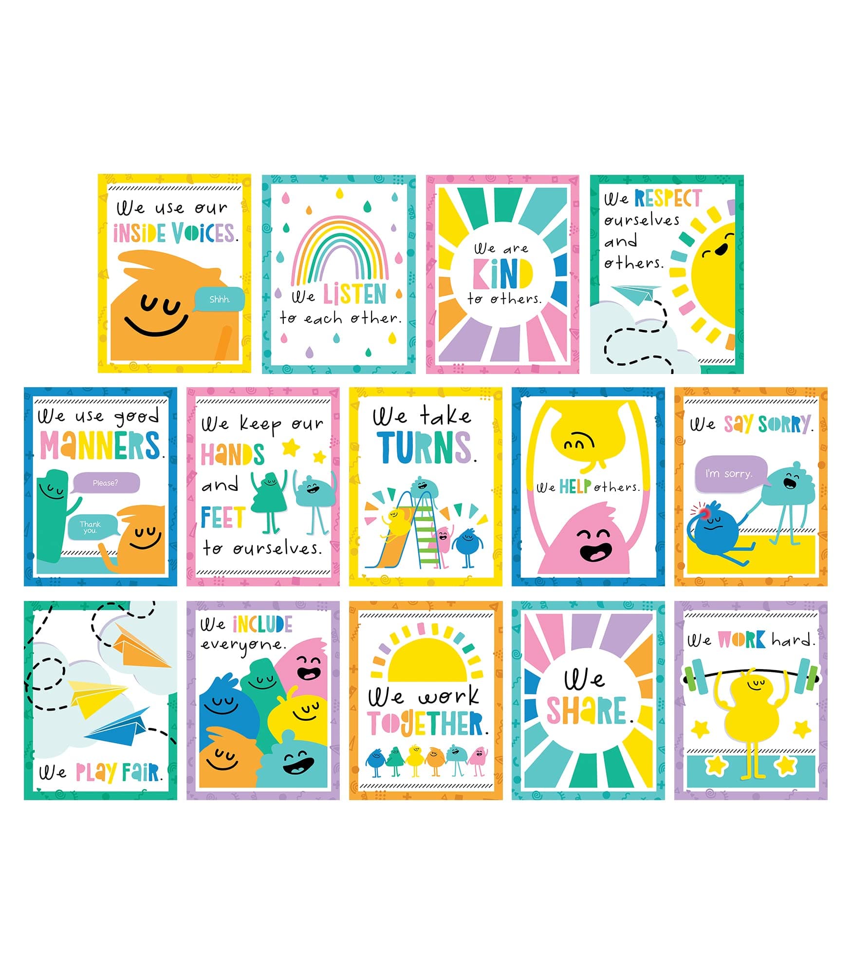 Carson Dellosa Education Happy Place Rules for a Happy Class Poster Set, Colorful Motivational Posters, Inclusive Wall Art with Inspirational Quotes, Homeschool or Classroom Décor (14 pc)