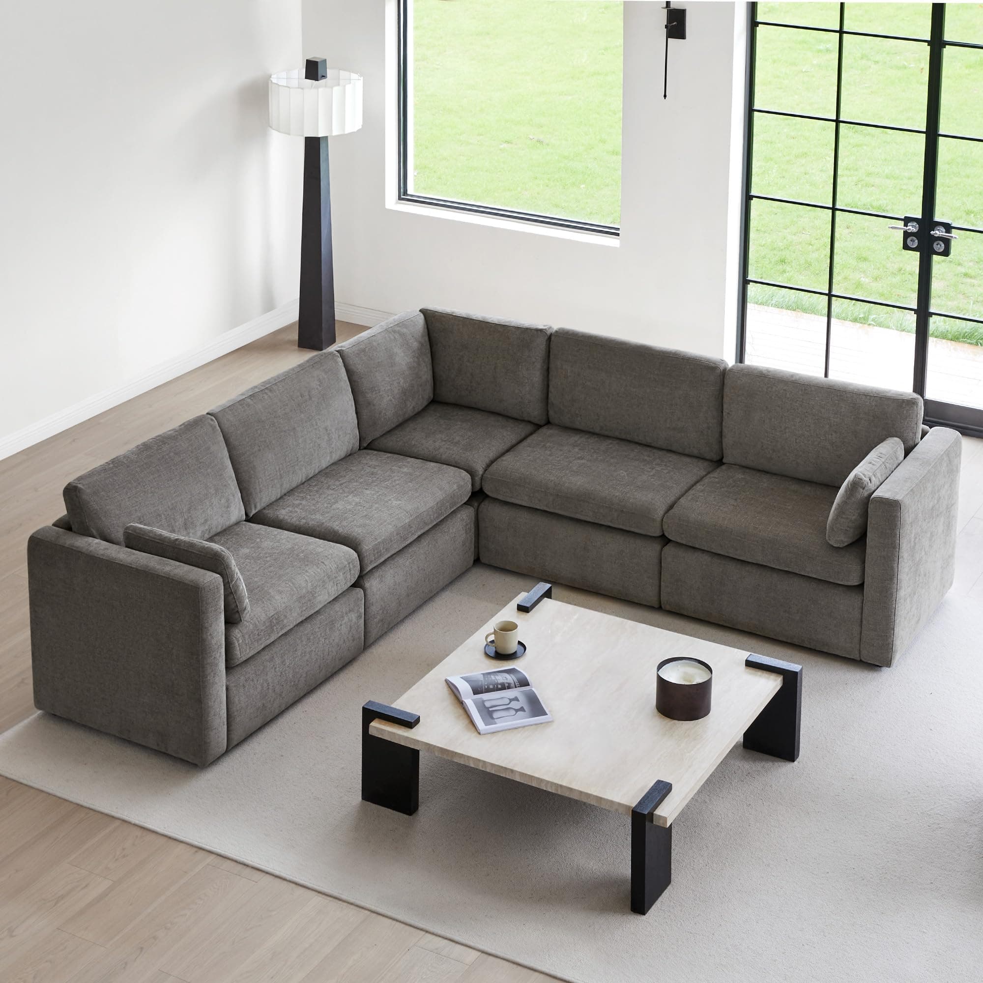 CHITA Oversized Corner Modular Sectional Fabric Sofa Set, Extra Large 5 seat V Shaped Corner Sectional Cloud Couch for Living Room,106 inch Width, 4 Seater and 1 Middle Corner, Grey