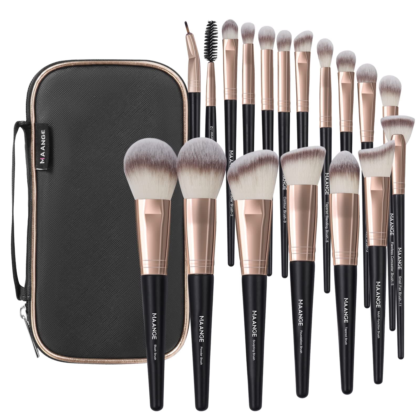 Makeup Brushes with Case, 18 Pcs Professional Makeup Brush Set Premium Synthetic Face Kabuki Brush Kit Foundation Blush Powder Eyeshadow Brushes Set Christmas Gift(Coffee)