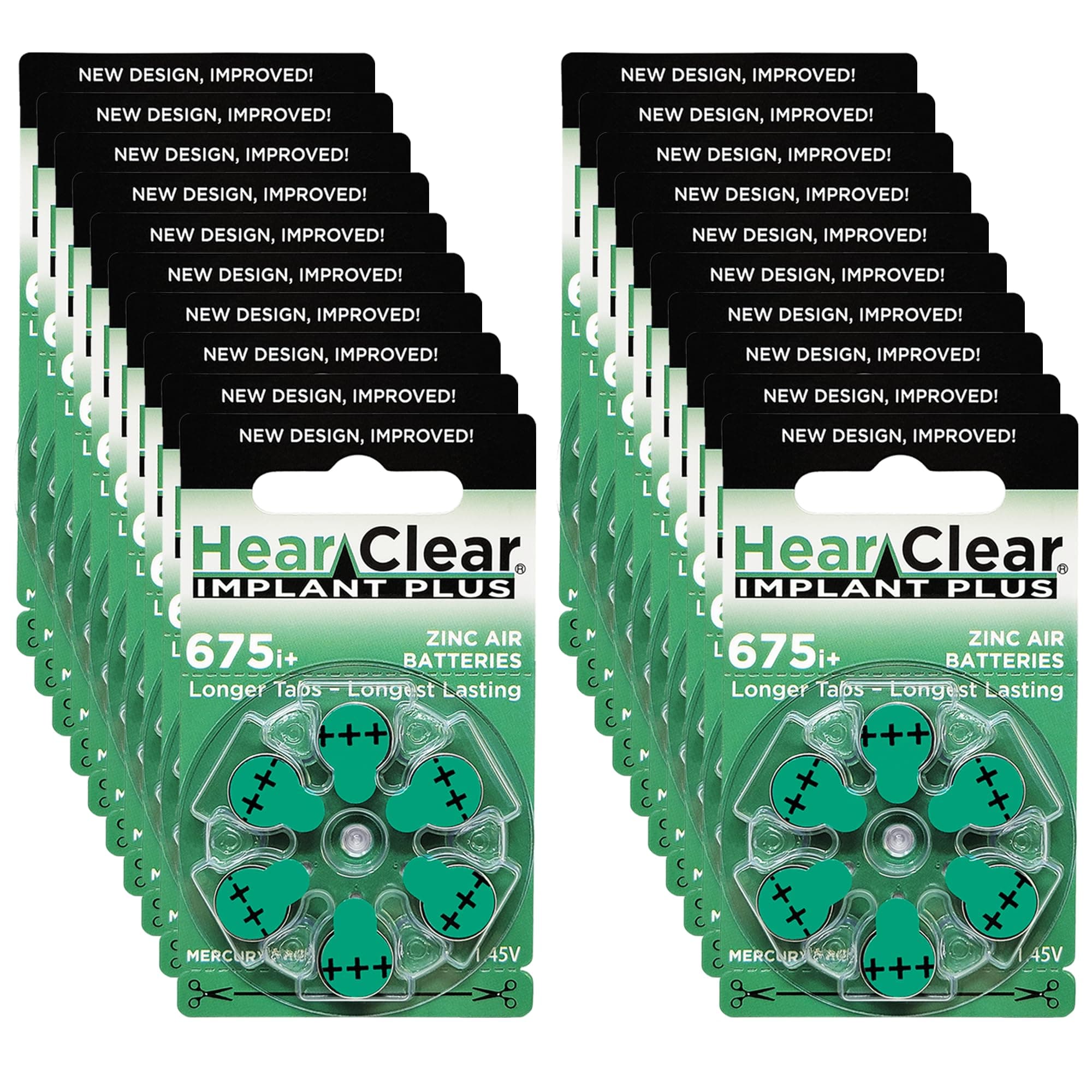 HearClear Size 675P Cochlear Implant Hearing Aid Batteries Green Tab (120 Batteries)