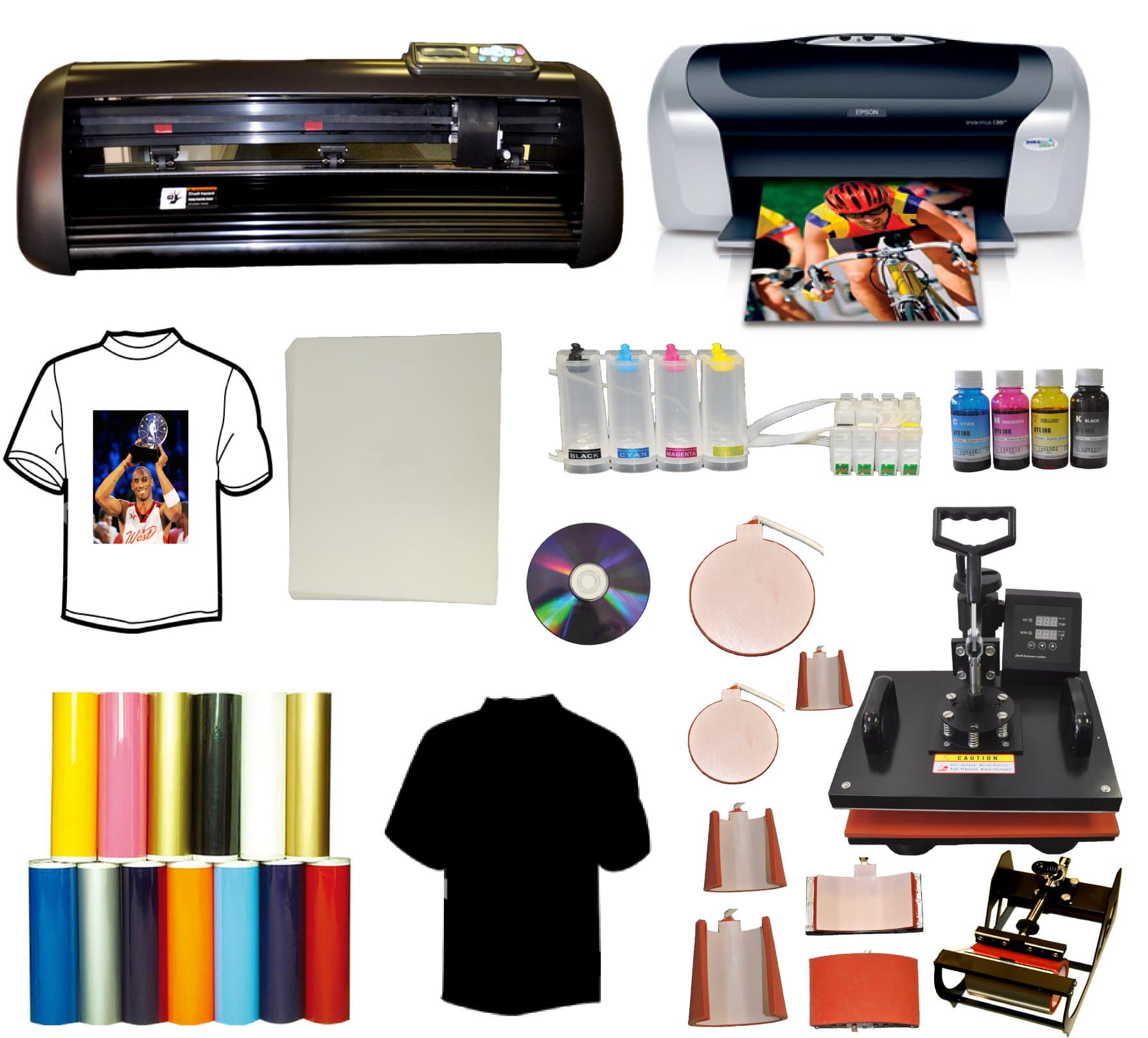 13" 1000g Force Vinyl Cutter Plotter,8in1 Combo Heat Press,Printer,CISS Ink Kit,PU vinyl
