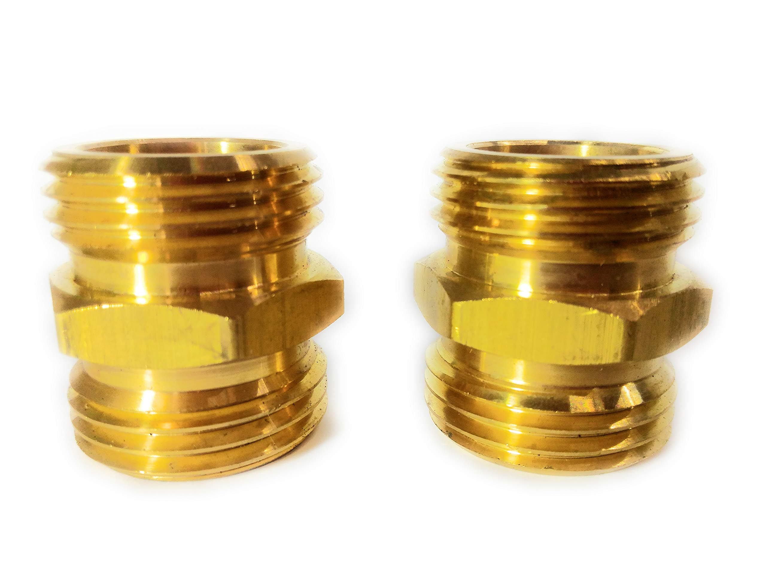 Solid Brass Garden Hose Double Male End Connect Set, Heavy Duty, Lead-Free, Leak-Free, Connect Female to Female End, Extra 10 Washers.