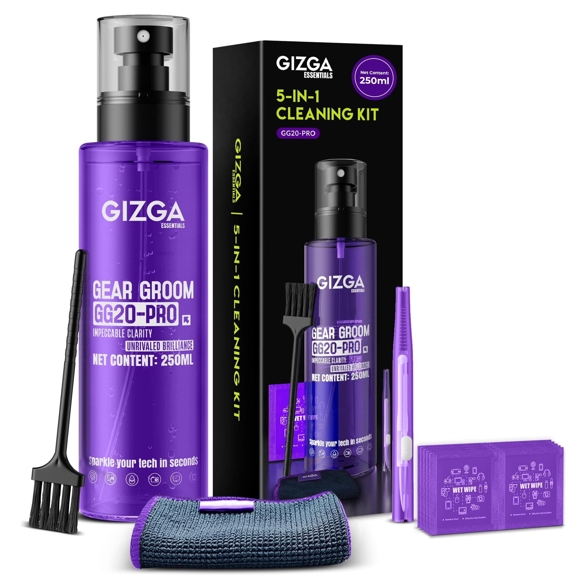 Gizga Essentials Gz-Ck-102 Professional Cleaning Kit (Plush Micro-Fiber Cloth, 170Ml Antibacterial Cleaning Solution)