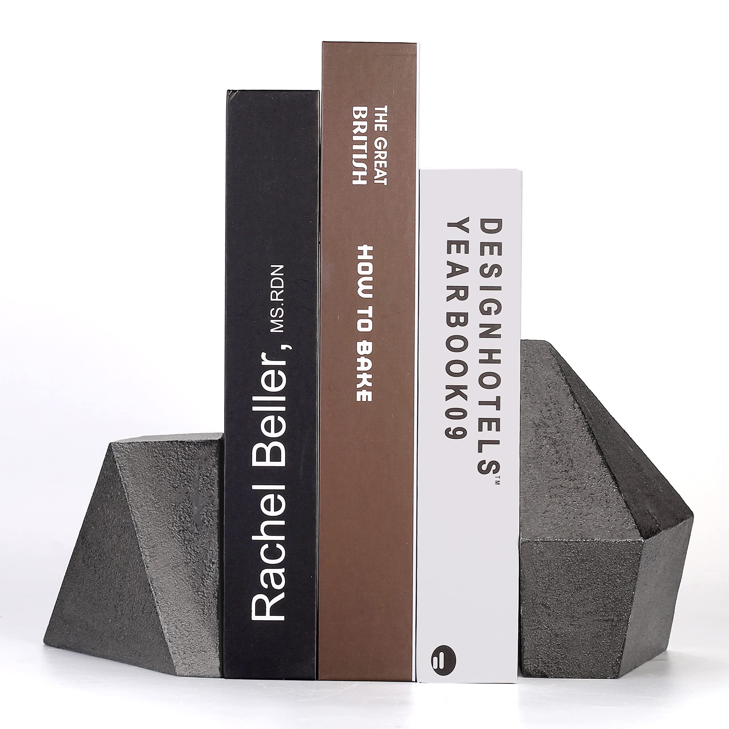 Ambipolar Decorative Bookends, Heavy Duty Cast Iron, Art Shelf Decor, Geometry Abstract Theme (Black) by