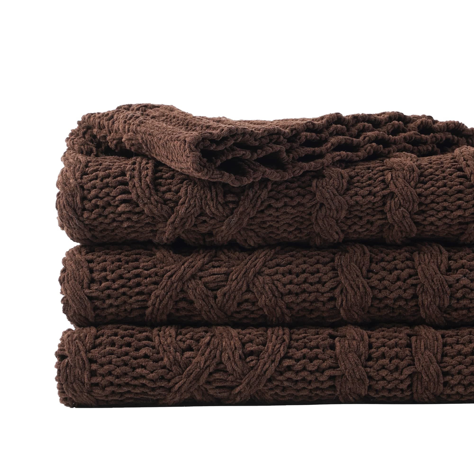 Battilo Dark Brown Throw Blanket for Couch, 51"x67" Soft Chenille Knit Throw Blanket for Home Decor, Soft Cozy Blanket, Decorative Chocolate Brown Blanket for Bed, Living Room