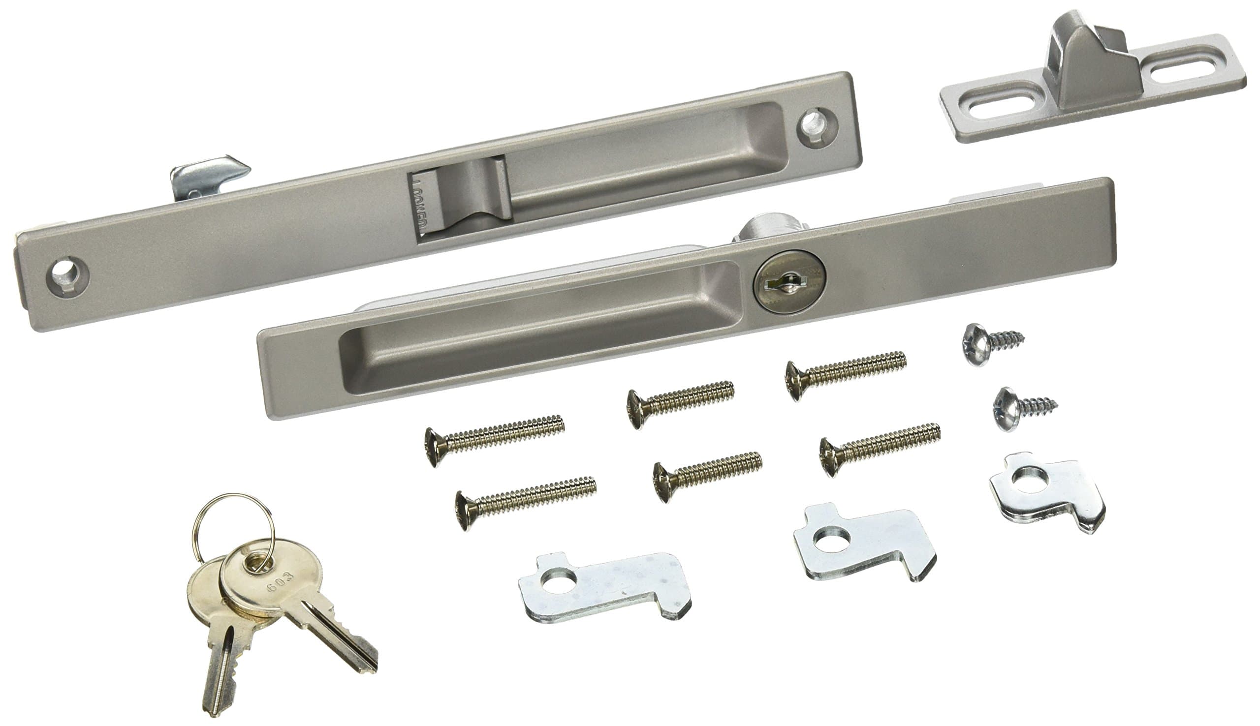 Keyed Flush Mounted Sliding Patio Door Latch Set, Aluminum Grey - Replacement Locking Flush Handle