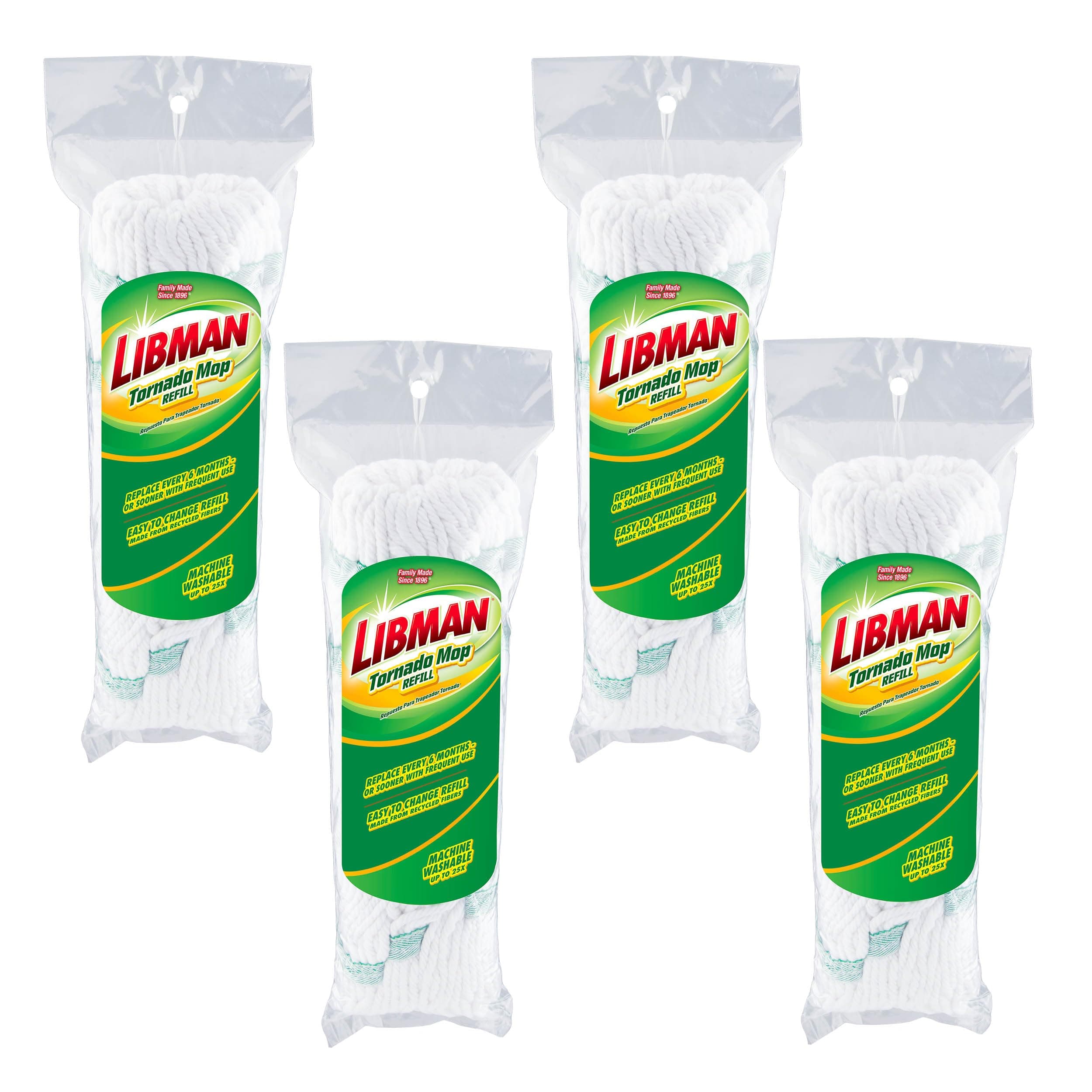 Libman Tornado Mop Refills | Self Wringing | Cotton Mop Head | Twist | Twist Head Replacement | Machine Washable | 4 Self Wring Heads | Direct Replacement Heads for The Tornado