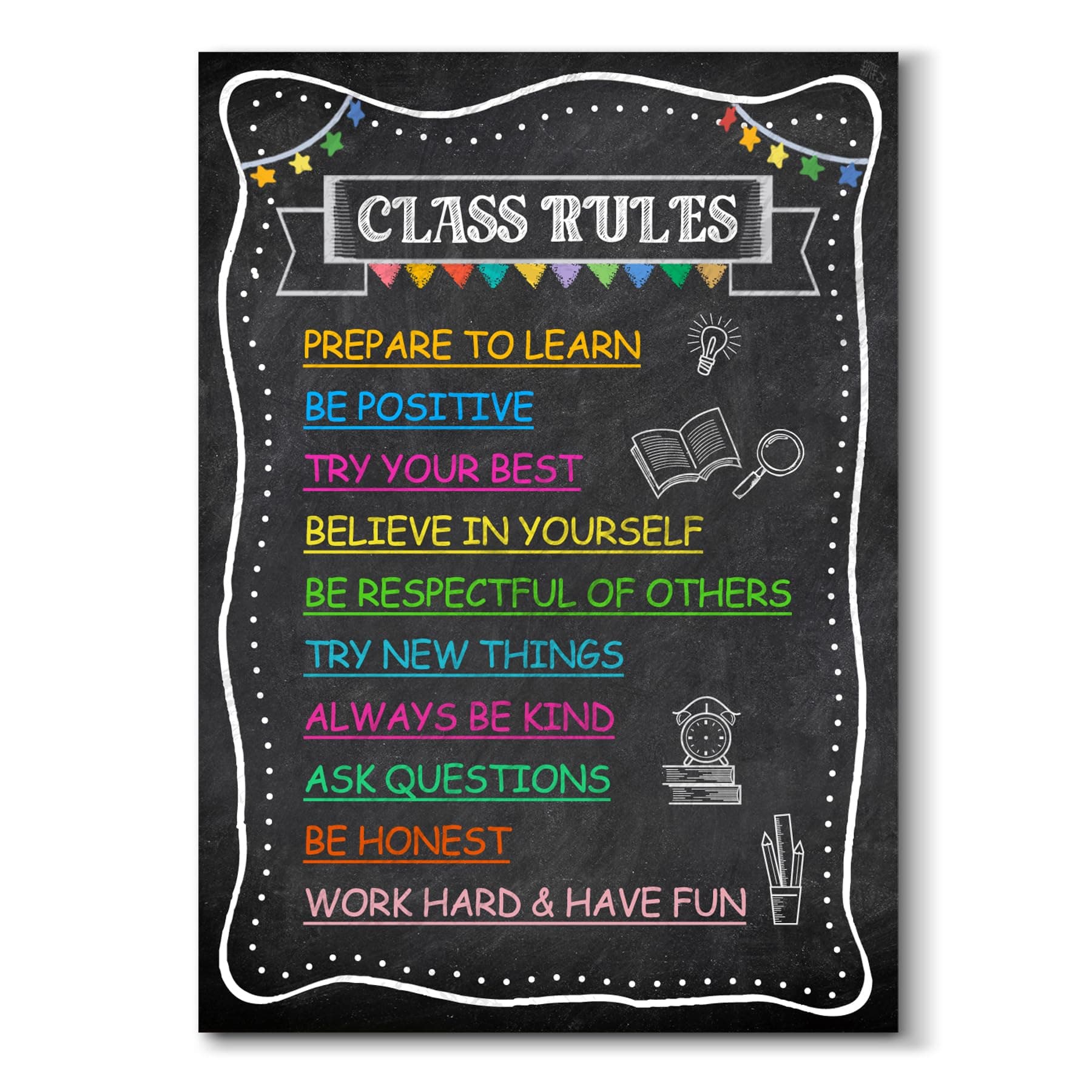 JUESMOS Class Rules Poster Educational Posters Inspiration Motivational Classroom Decorations Class Rules Poster for Middle School High School Elementary Back to School Teacher Classroom Supplies