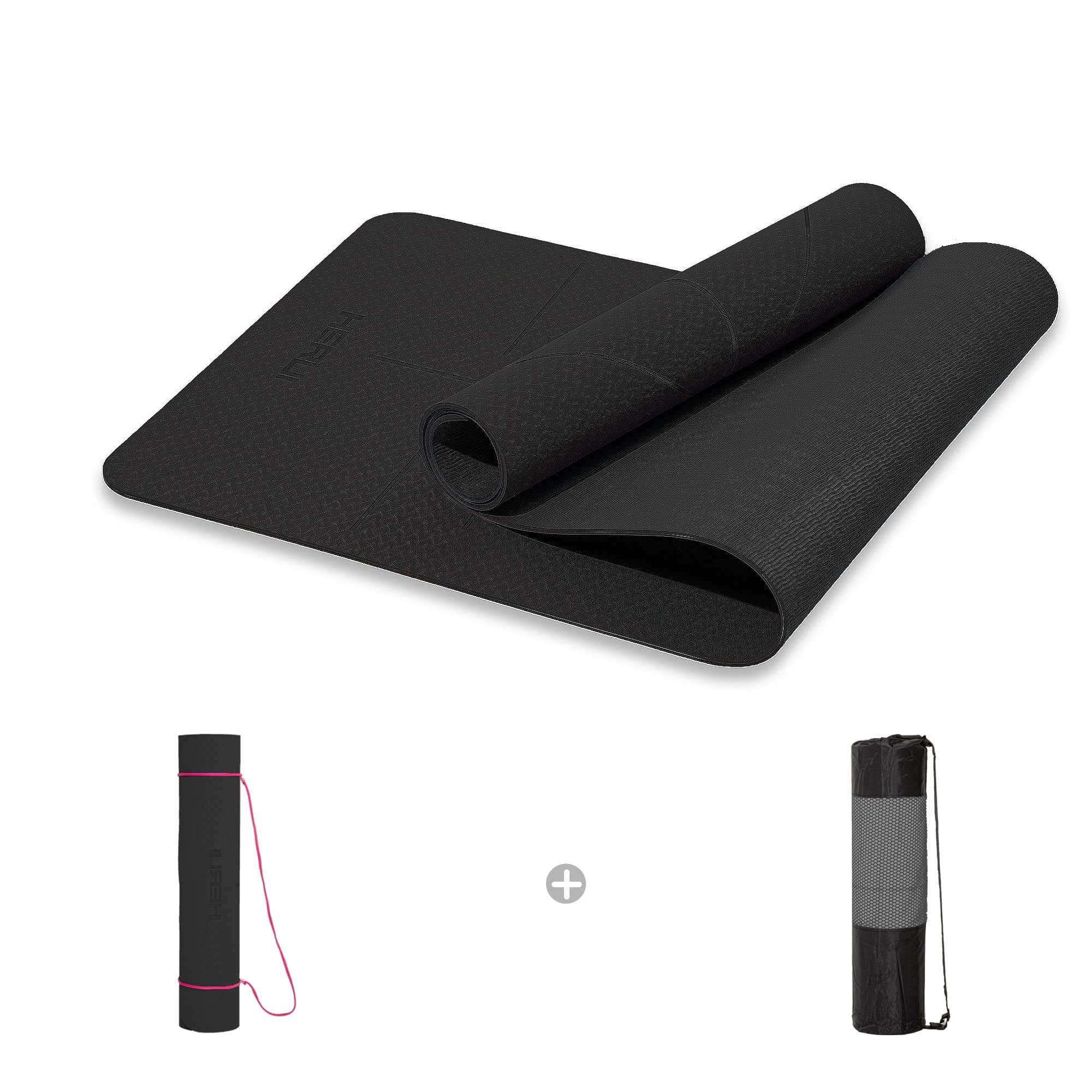 – HERUI Yoga Mat Alignment Lines Anti-Slip Exercise Mat with Carrying Bag Fitness Mat for Pilates 183CM*61CM*6MM Thickness for Woman Man Beginners