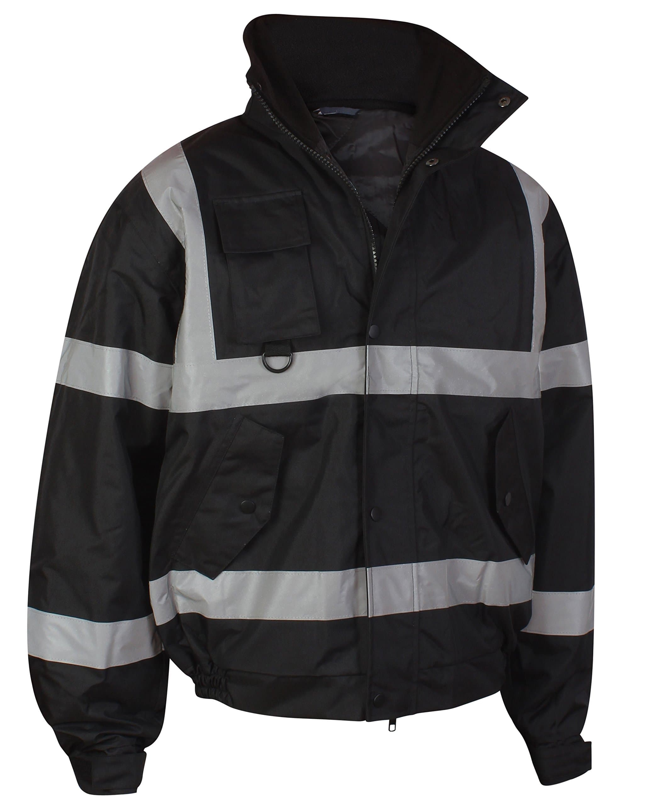 Mamanji Hi Vis Viz Security Safety Bomber Jacket Construction Storm Padded Waterproof Road Works Fluorescent Flashing EN471 Concealed Hood Quilted High Visibility Reflective