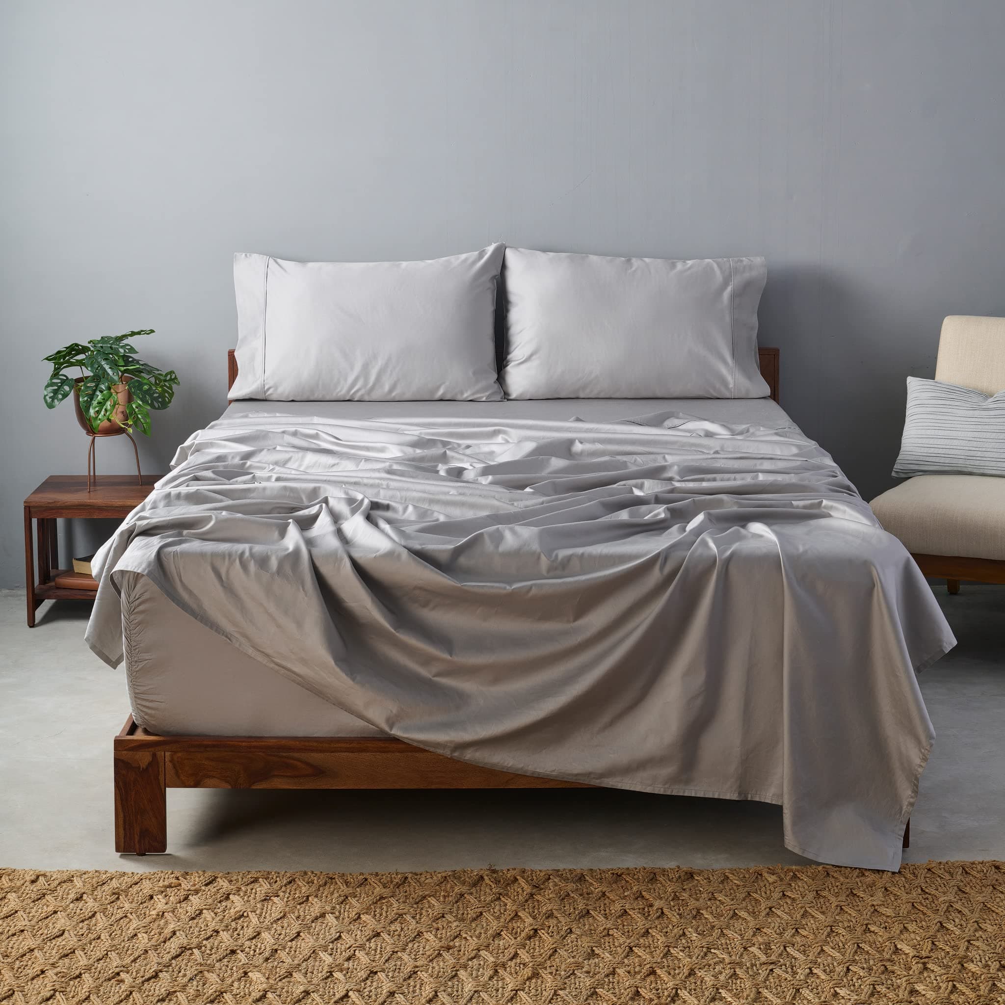 CEA Certified 100% Giza Egyptian Cotton Sheets|4 Piece Set|Accredited Gold Seal|Deep Pocket|Extra Long Staple|Sateen Weave|High Fabric Strength,Uniform &Soft| (Queen,Light Gray)