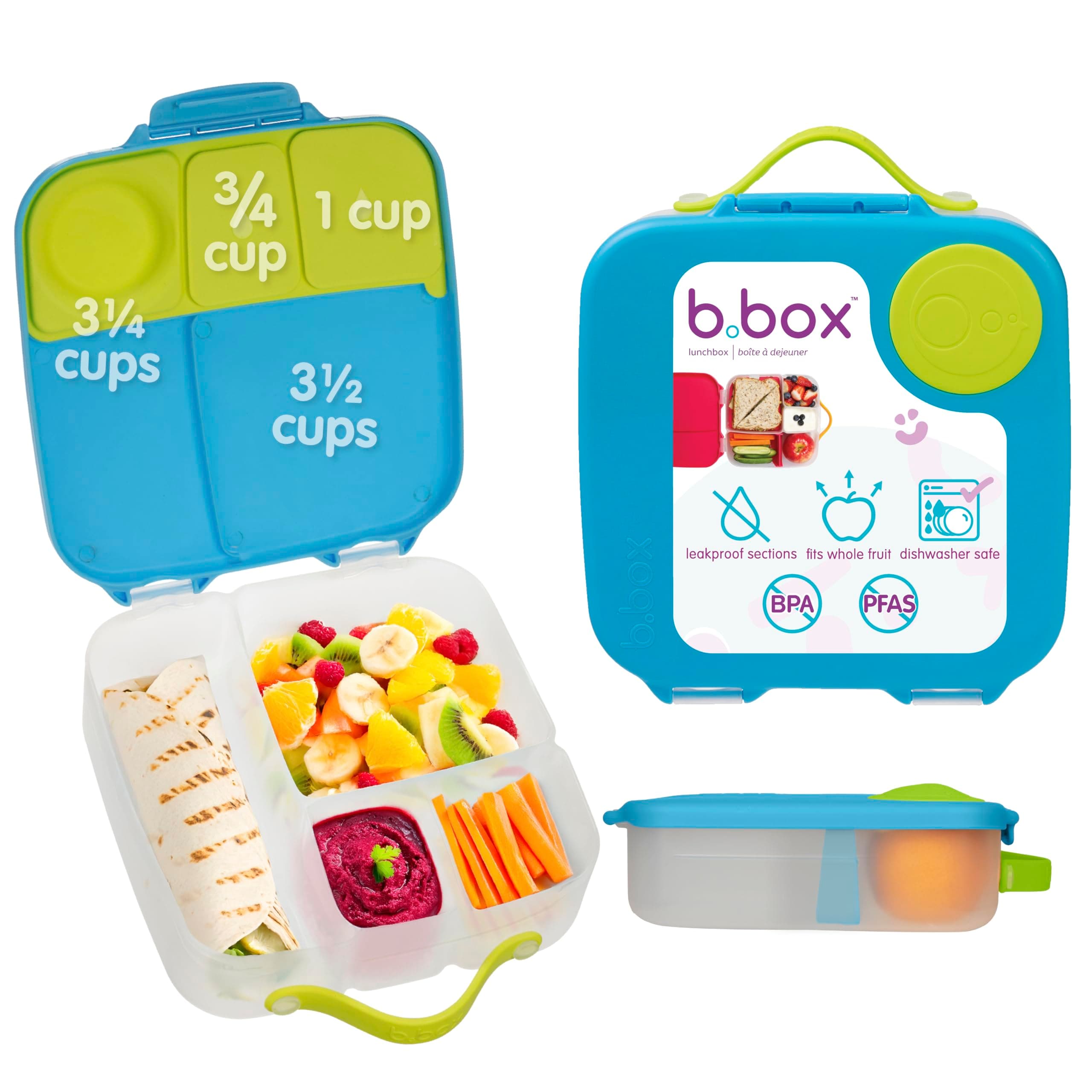 Lunch Box for Kids: Bento Box w/ 4 Compartments (2 Leak Proof), Removable Divider & Gel Pack. Ideal for Big Eaters 3+. School Supplies, 8½ Cup Capacity