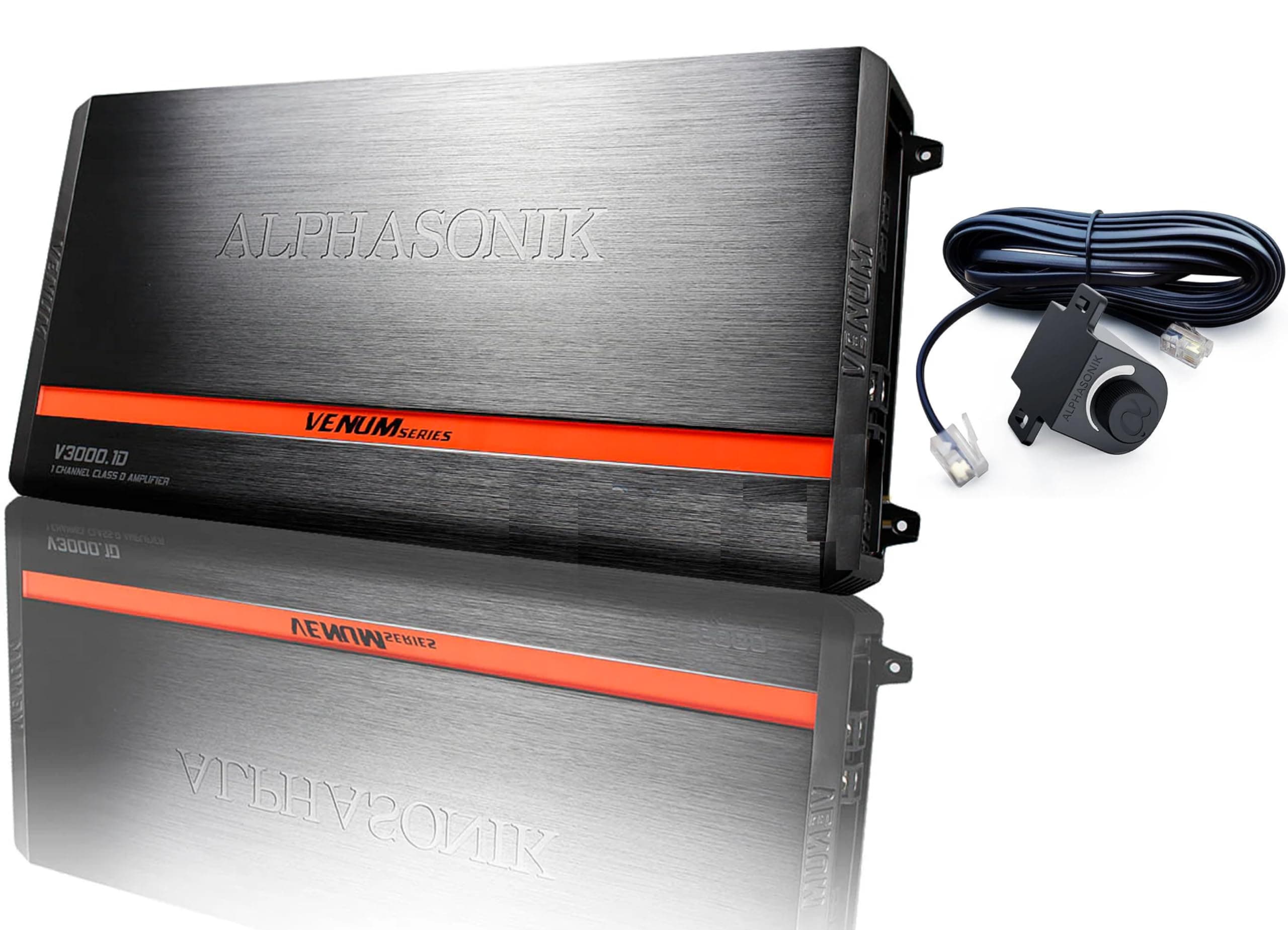 Alphasonik V3000.1D Venum Series 6000 Watts Max Monoblock Car Amp with Power Plant Chip 4-Way Protection Circuitry 1-Channel Subwoofer Class-D Amplifier with Remote Bass Boost Control Knob Included