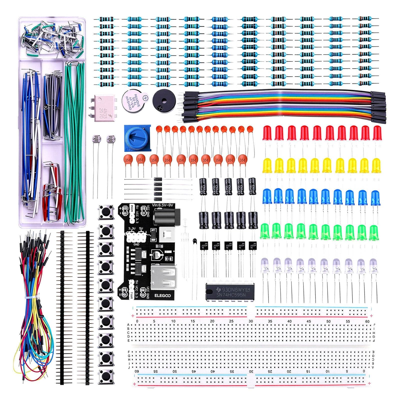 Elegoo EL-CK-003 Upgraded Electronics Fun Kit w/Power Supply Module, Jumper Wire, Precision Potentiometer, 830 tie-Points Breadboard for Arduino, Raspberry Pi, STM32