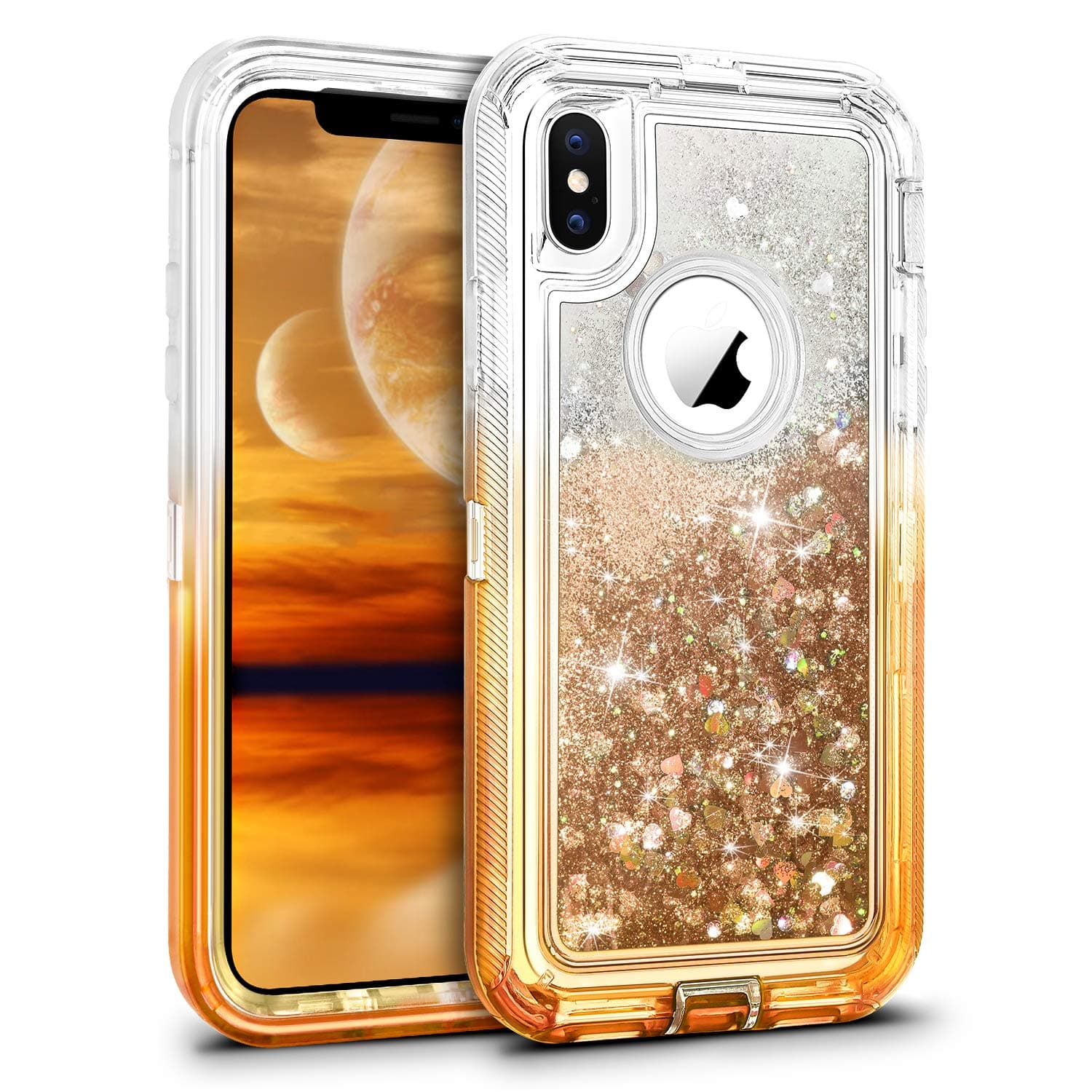 WESADN Compatible with iPhone 12 Pro Case iPhone 12 Case for Women Girls Glitter Cute Protective Shockproof Sparkle Bling Cover Compatible with iPhone 12 iPhone 12 Pro,Gradient Gold