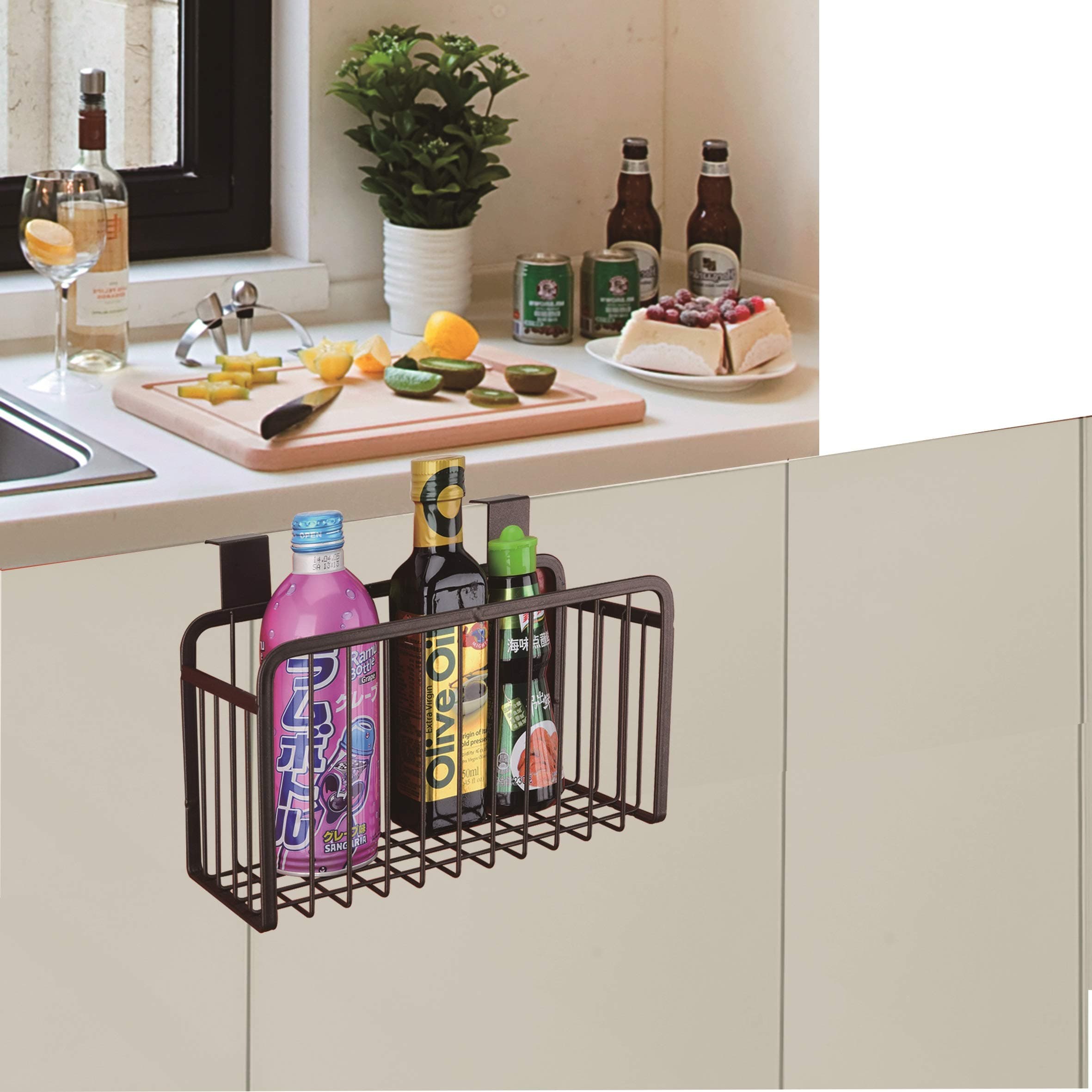 HOME CUBE Powder Coated 1 Pc Multifunctional Over Door Kitchen Cabinet Storage Basket Drawer Under Shelf Rack Holder Hanging Organizer Storage Holder (Brown), Hanging Shelves