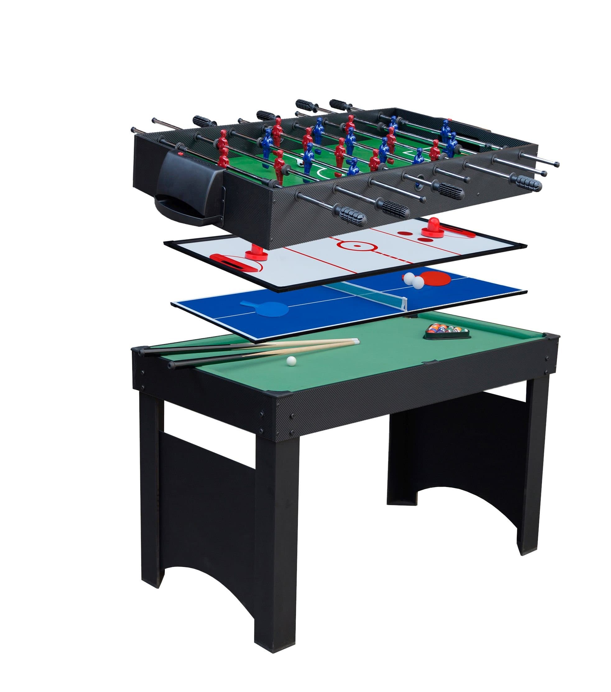 Jupiter 4-in-1 Combo Games Table - Black/Green, 4 Ft | Football, Table Tennis, Pool, Glide Hockey | Junior Size | Perfect for Indoor Family Fun | Teaching Hand-eye Coordination