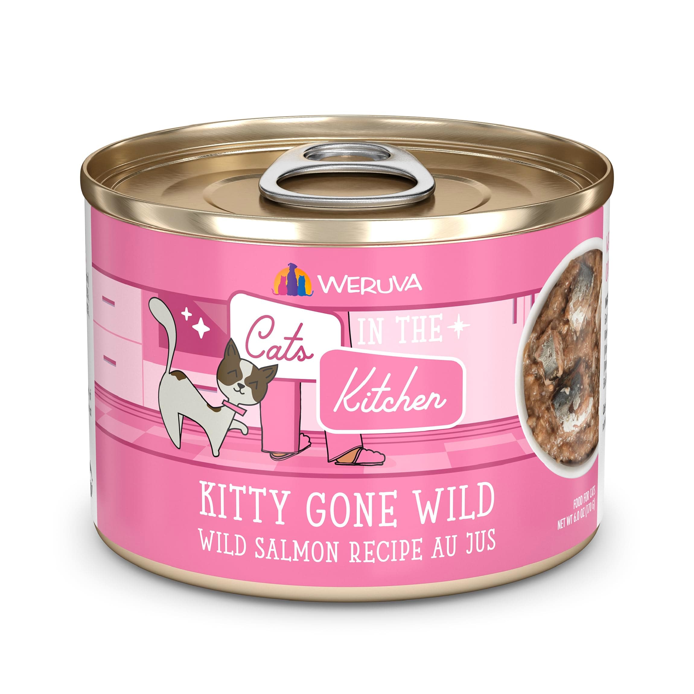 Cats in The Kitchen, Kitty Gone Wild with Wild Salmon Au Jus Cat Food, 6oz Can (Pack of 24)
