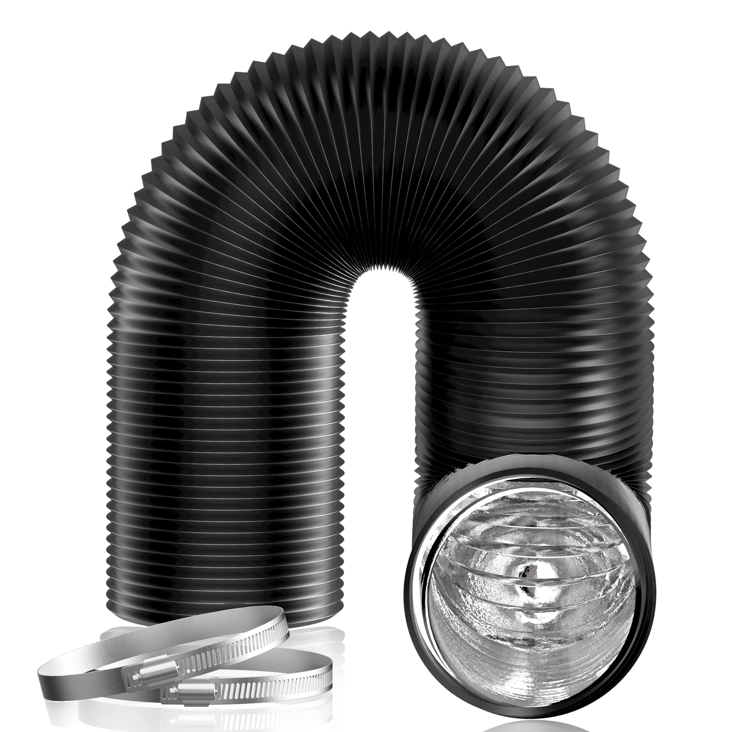 Hon&Guan 5 Inch Air Duct - 16 FT Long, Black Flexible Ducting HVAC Ventilation Air Hose for Grow Tents, Dryer Rooms, Kitchen
