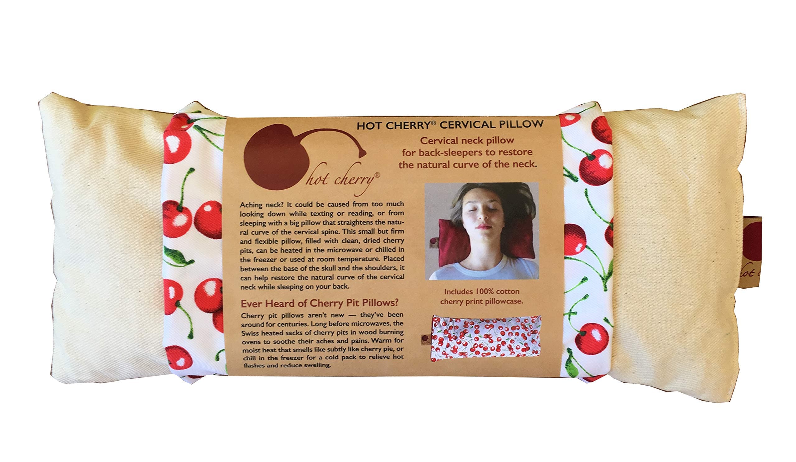 Hot Cherry Pit Pillow Cervical Neck -(Natural Denim) Natural Moist Heat or Cold Therapy for Muscle Pain, Tension Relief, Headaches, Arthritis, Aromatherapy - Microwavable