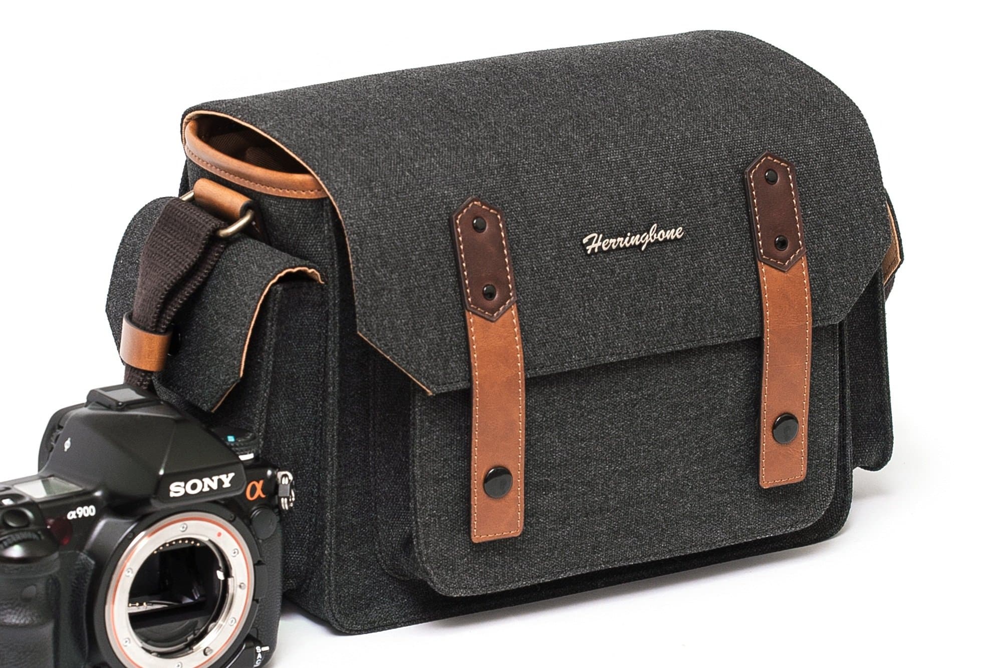 Herringbone Camera Bag DSLR Case Papas Pocket Medium Messenger Bag Season III H1179 Charcoal