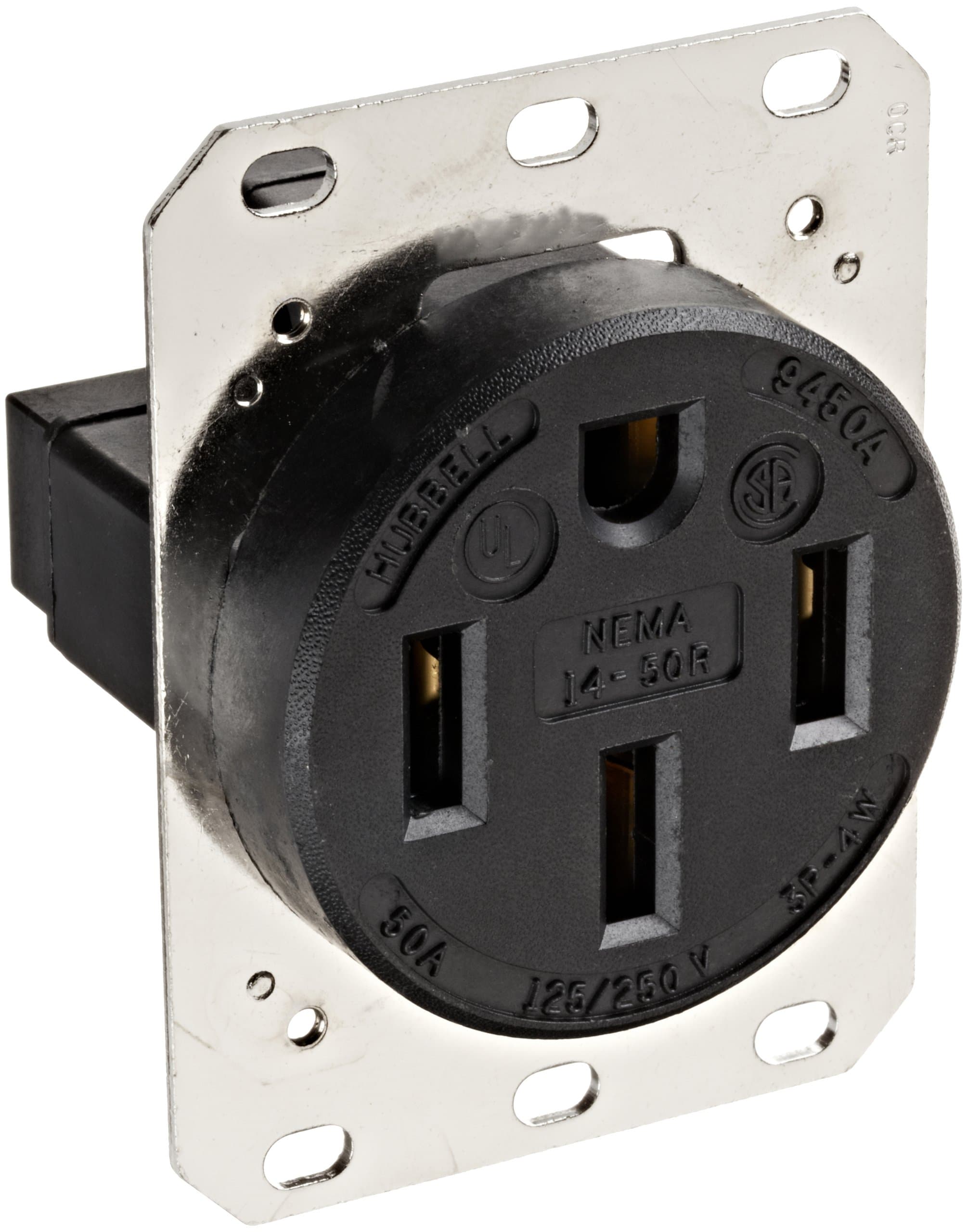 Hubbell Wiring Device Kellems HBL9450A Single Socket, 50A, 14-50R, 250V, Black