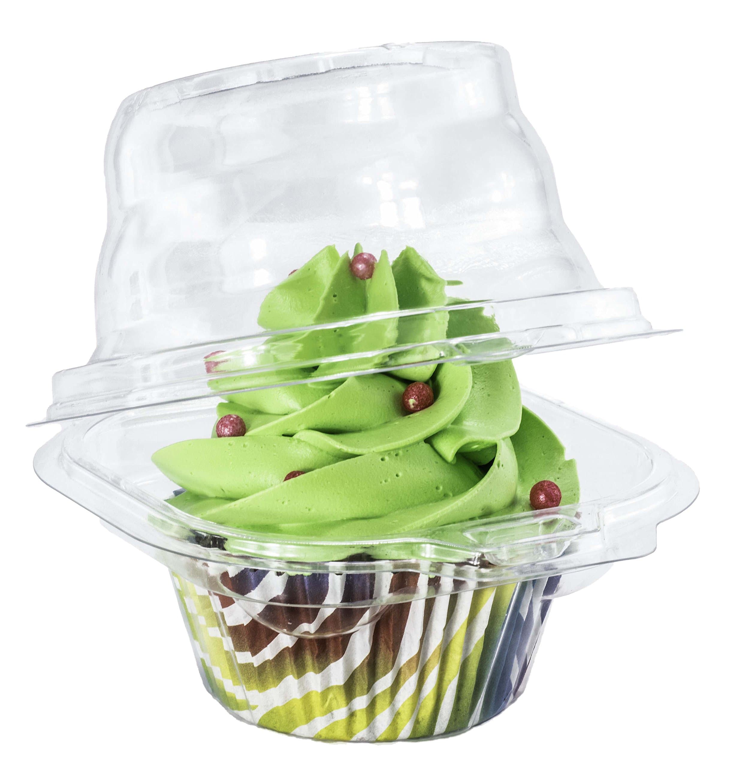 Individual Cupcake Container (Pack of 100) - Single Compartment Cupcake Carrier Holder Box - Stackable - Deep Dome - Clear Plastic - BPA-Free