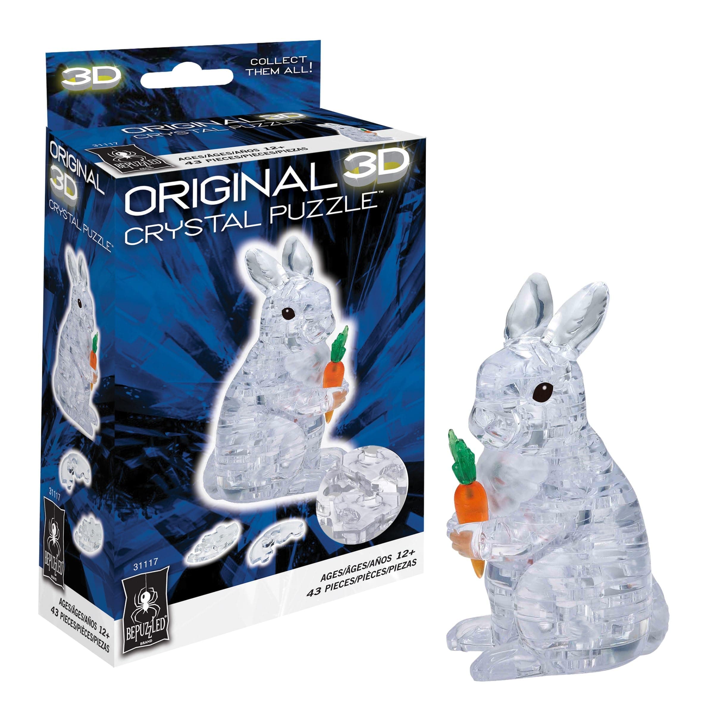 BePuzzled, Rabbit Original 3D Crystal Puzzle, Perfect for Puzzlers Ages 12 and Up, Challenging to Complete and Beautiful to Display, Collect Them All