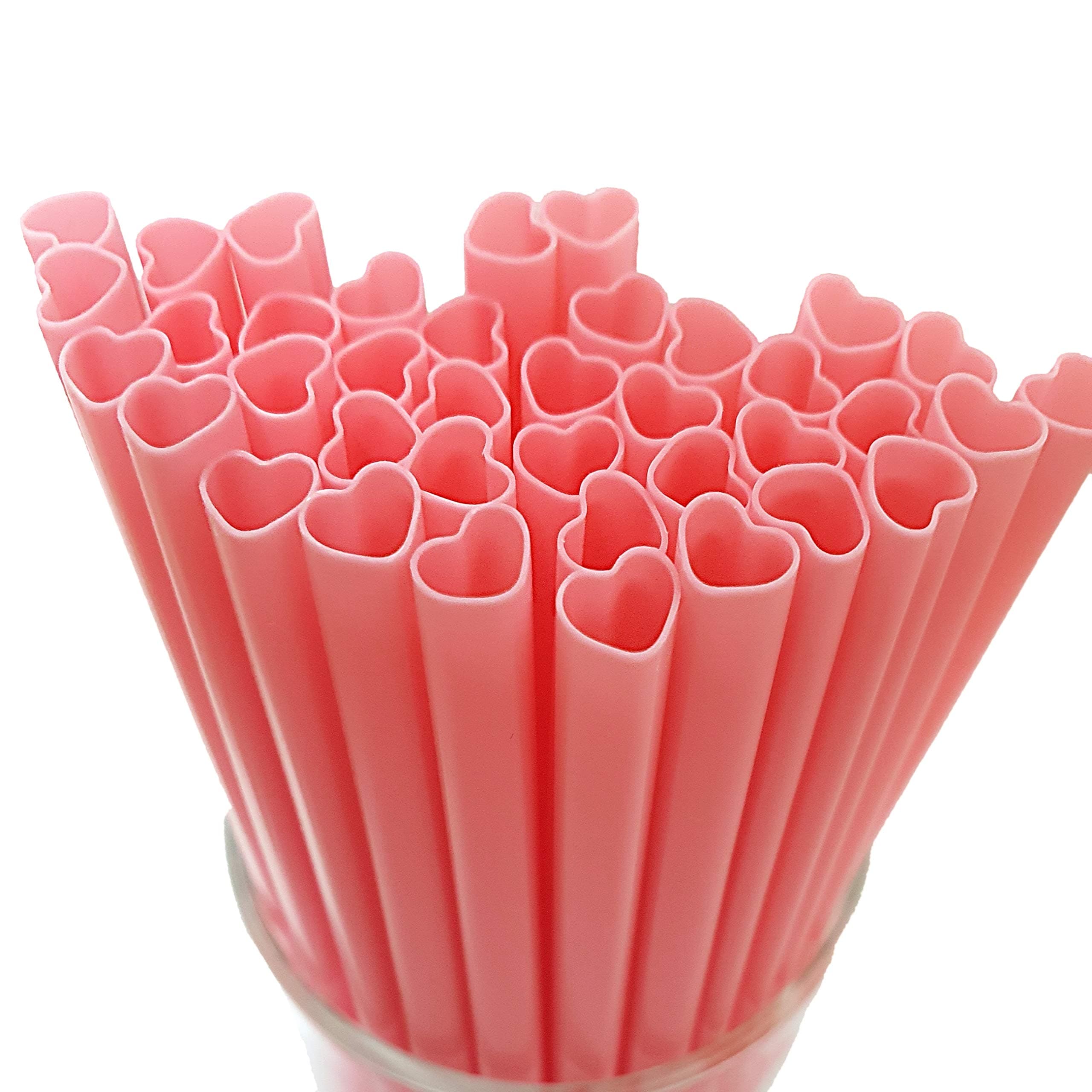 50pcs Heart Shaped Pink Straws Disposable Drinking Cute Straw Individually Wrapped Pink Plastic Straw Galentines Day, Cocktail, Birthday Party, Bridal Shower, Wedding Decorations