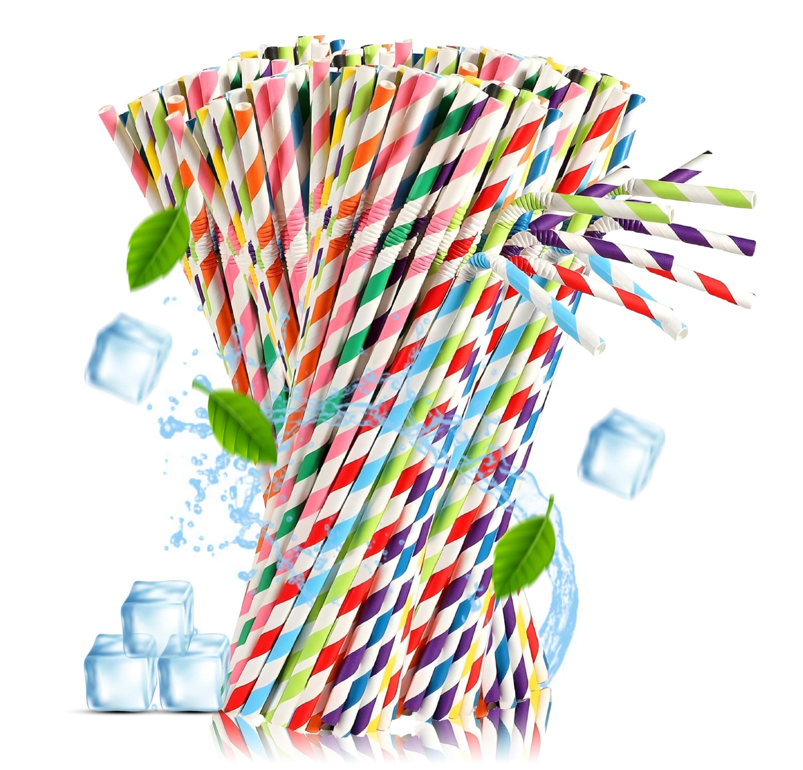 100 Pcs Bendy Straws Multicolor Stripped Paper Straws - Drinking Straws for Wedding Party Restaurant Juice Coffee Cold Drinks and DIY Decoration Straw - Alternative to Plastic Straw Disposable