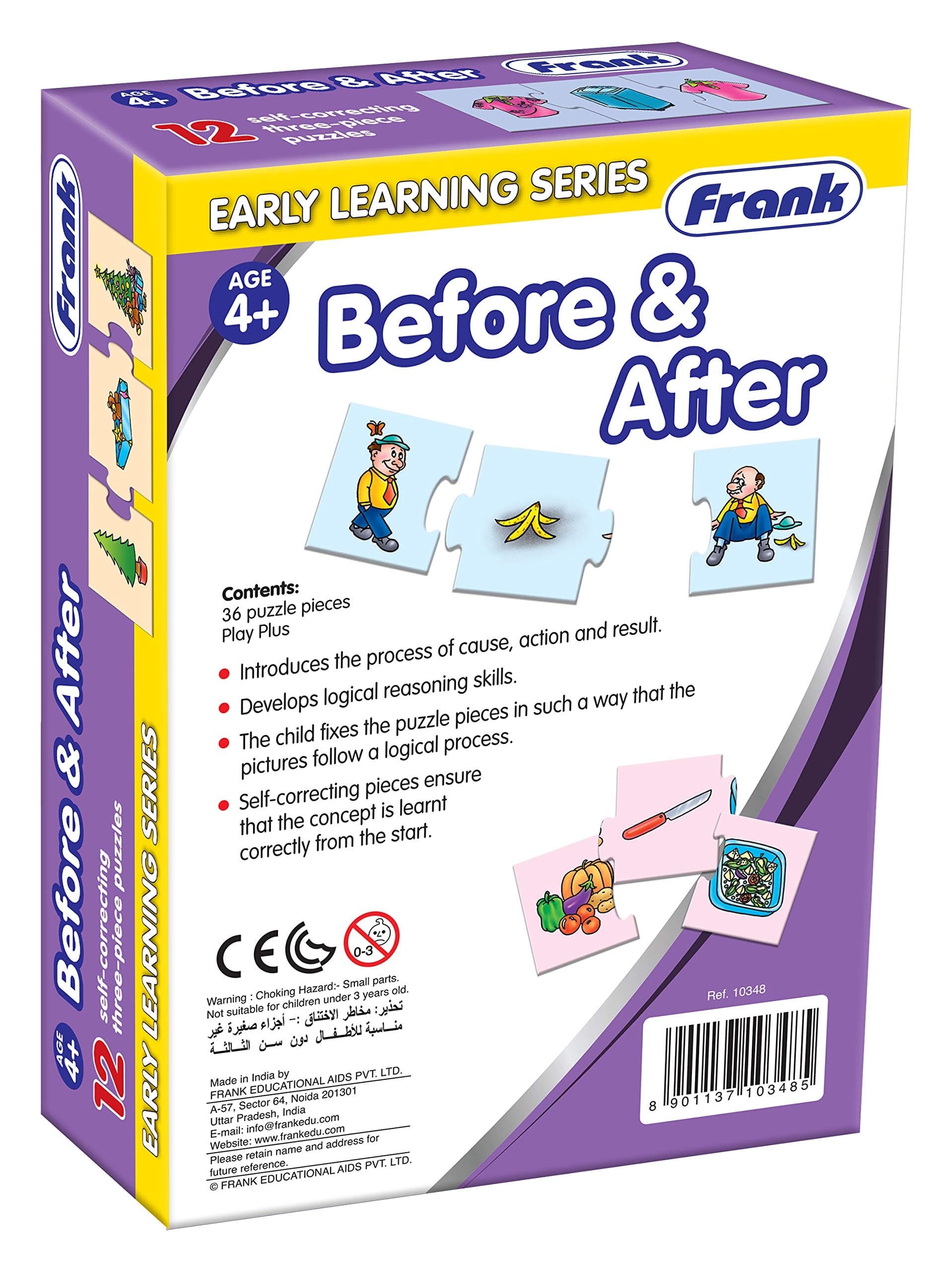 Frank Before & After Puzzle - 36 Pieces, 12 Self-Correcting 3-Piece Puzzles, Early Learner Educational Jigsaw Puzzle Set with Images | Ages 4 & Above | Educational Toys and Games