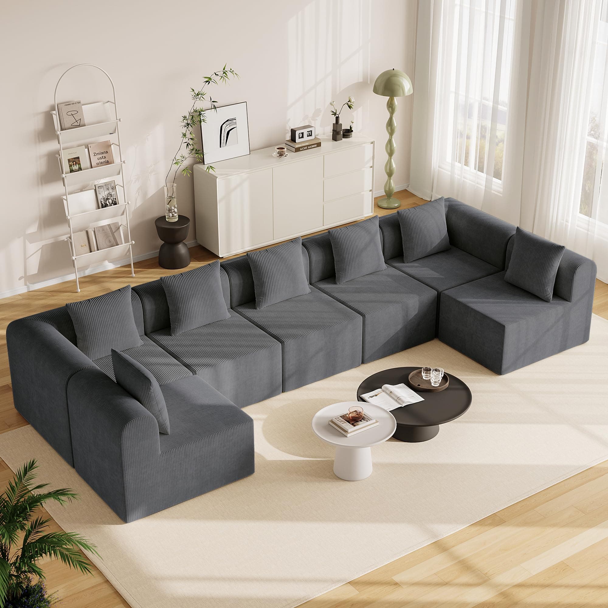 wanan 197.6'' Modular Sectional Couches for Living Room with Deep Seat, L-Shape Cloud Sofa Couch, High Density Memory Foam, Boneless Upholstered Couches, Easy Assembly (Dark Gray, 7 Seats)
