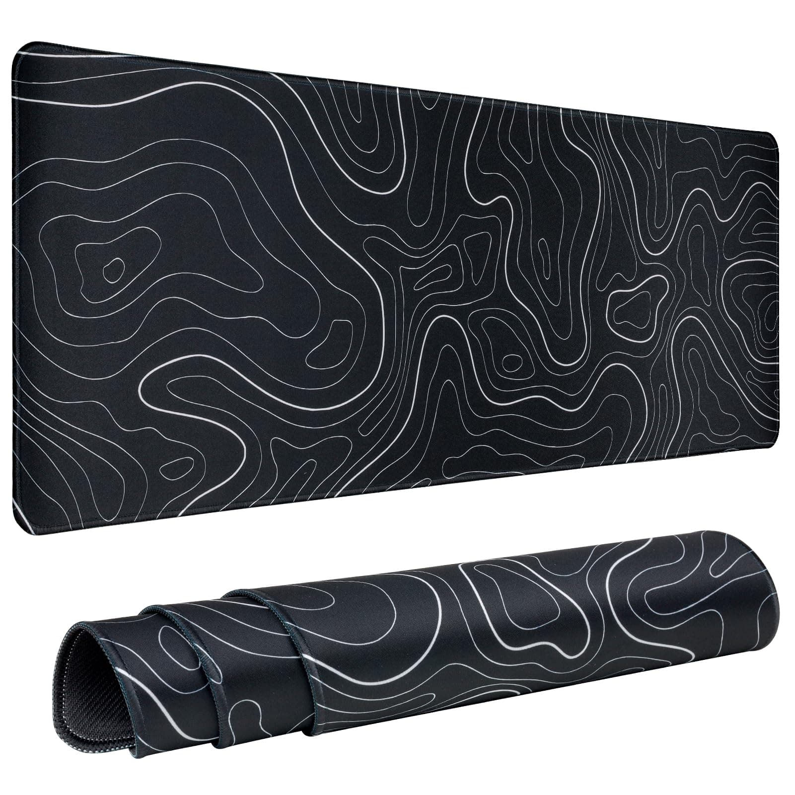 Gaming Mouse Pad Large 31.5 x 11.8in Topographic Keyboard Mousepad for Non-Slip Base and Stitched Edge, Extended Desk Pad XL Desk Mat (Black)