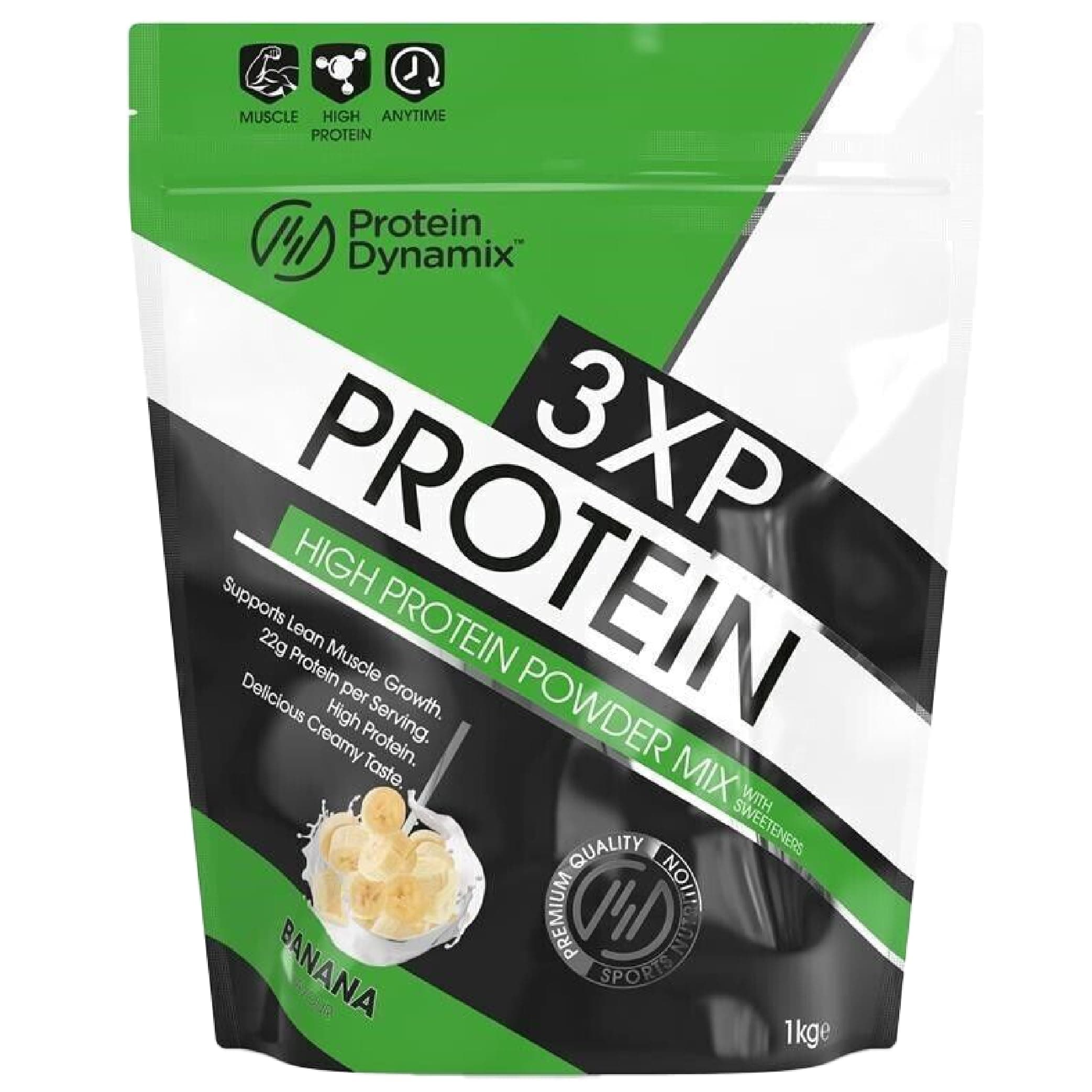 3XP Whey Protein Powder - Whey, Pea & Hydrolysed Wheat Blend for Lean Muscle Growth - Banana Flavour - 22g Protein • 127kcal Per Serving - 1Kg