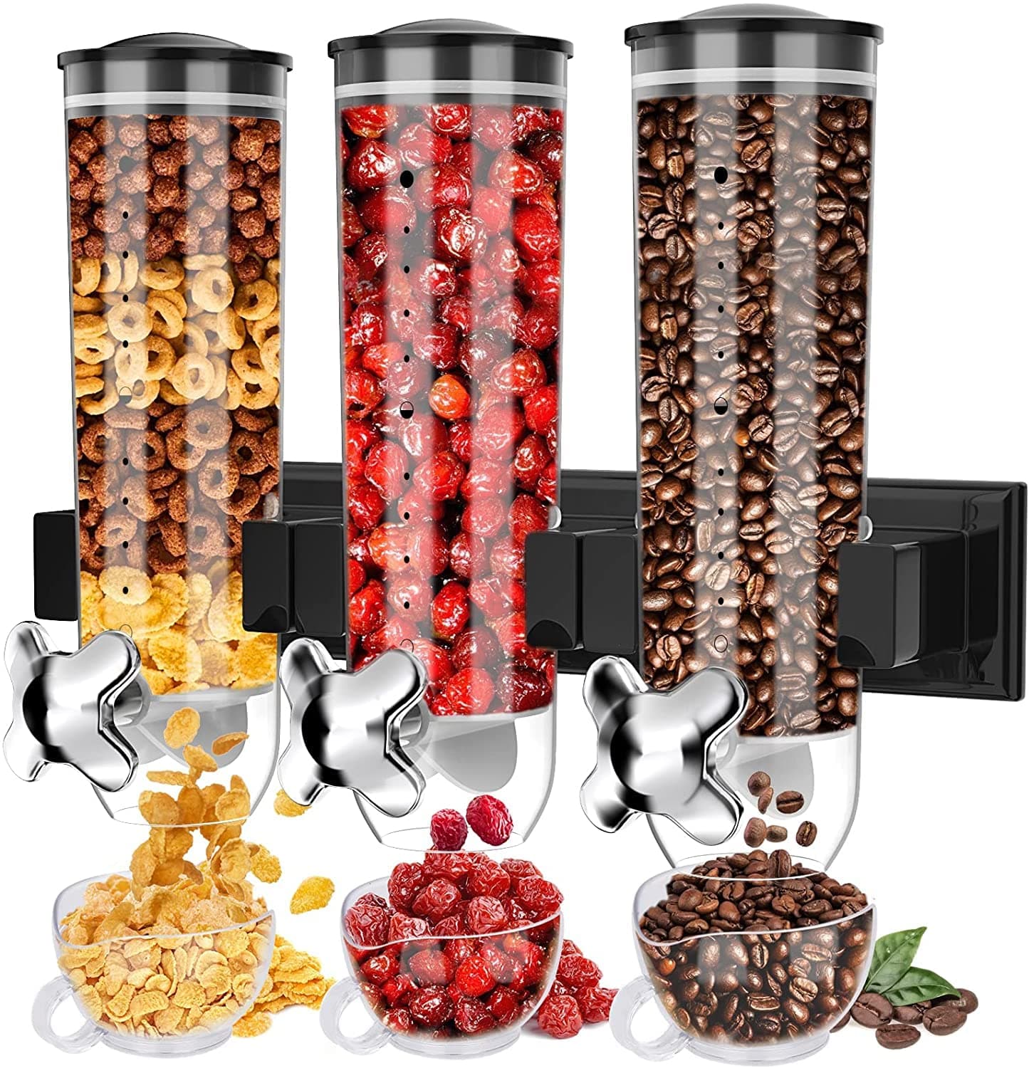 3 Pack Food Dispenser Wall Mount Storage for Coffee Beans, Candy, Cereals