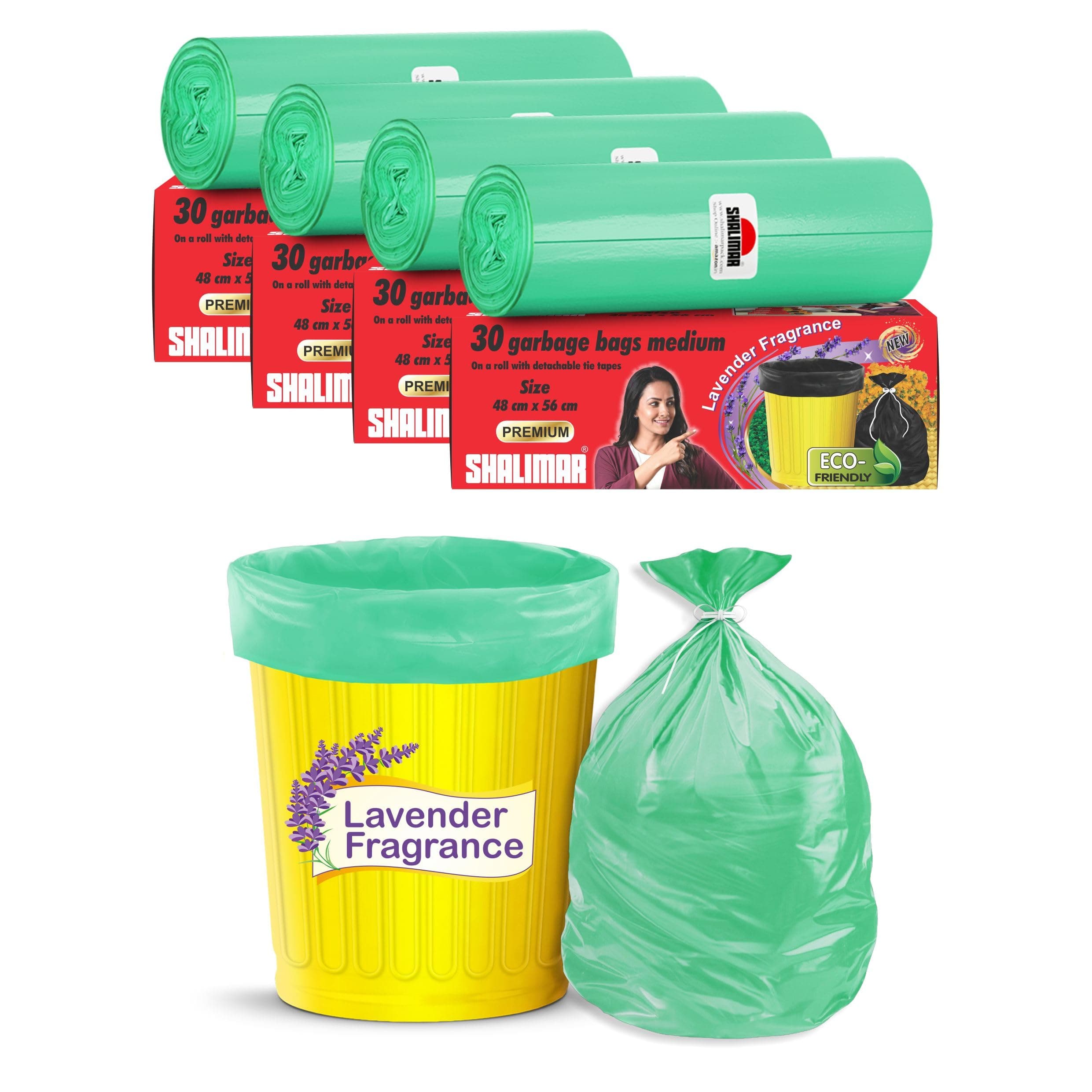 Premium OXO - Biodegradable (Lavender Fragrance) Garbage Bag Medium Size 48x56 cm|120 Bags (4 Rolls x 30) Fits 4-8 Gallon Dustbin Bag/Trash Bag (Green) Perforated Box for Easy